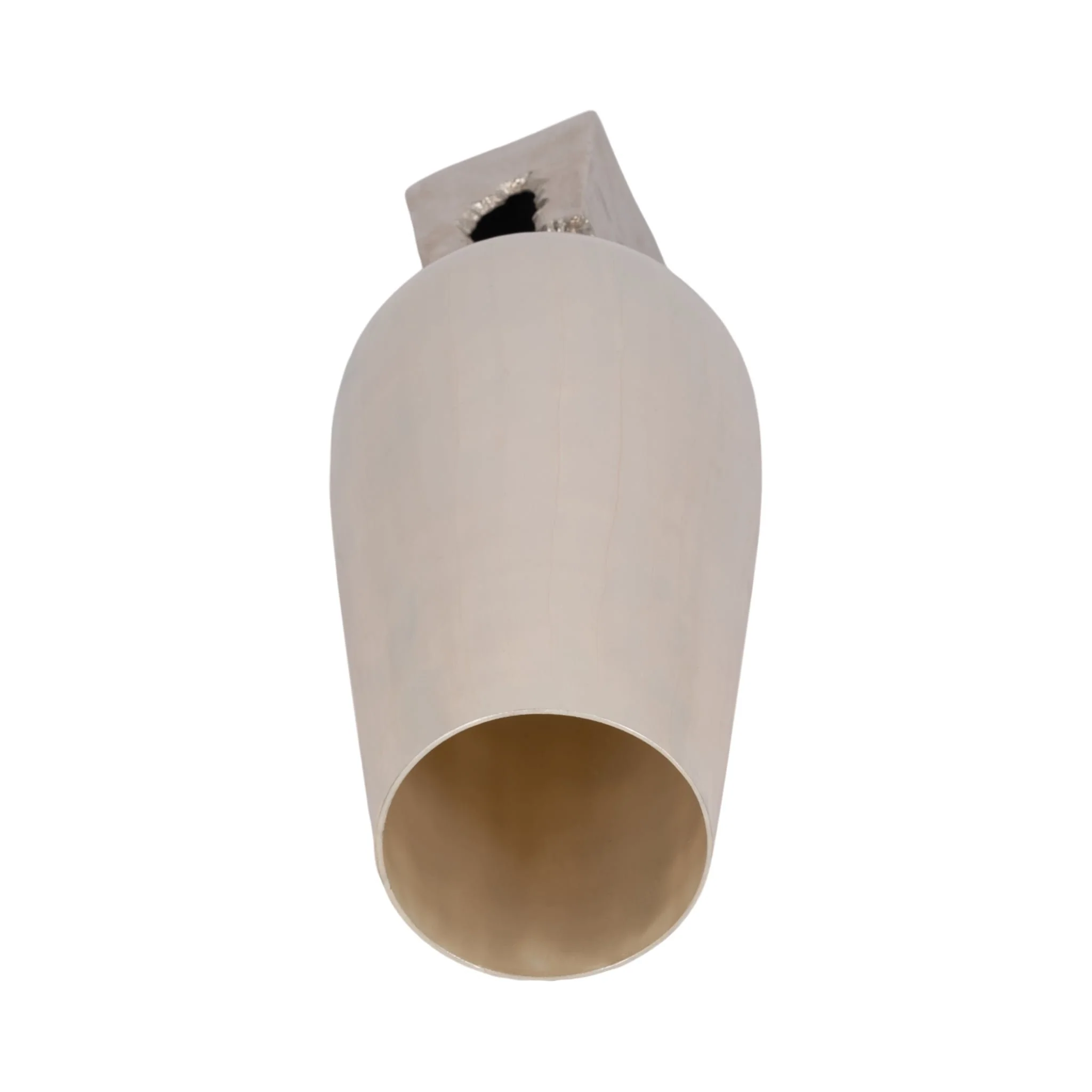 Glass, 19"h Vase W/ Metal Base, Pearl White - Image 5