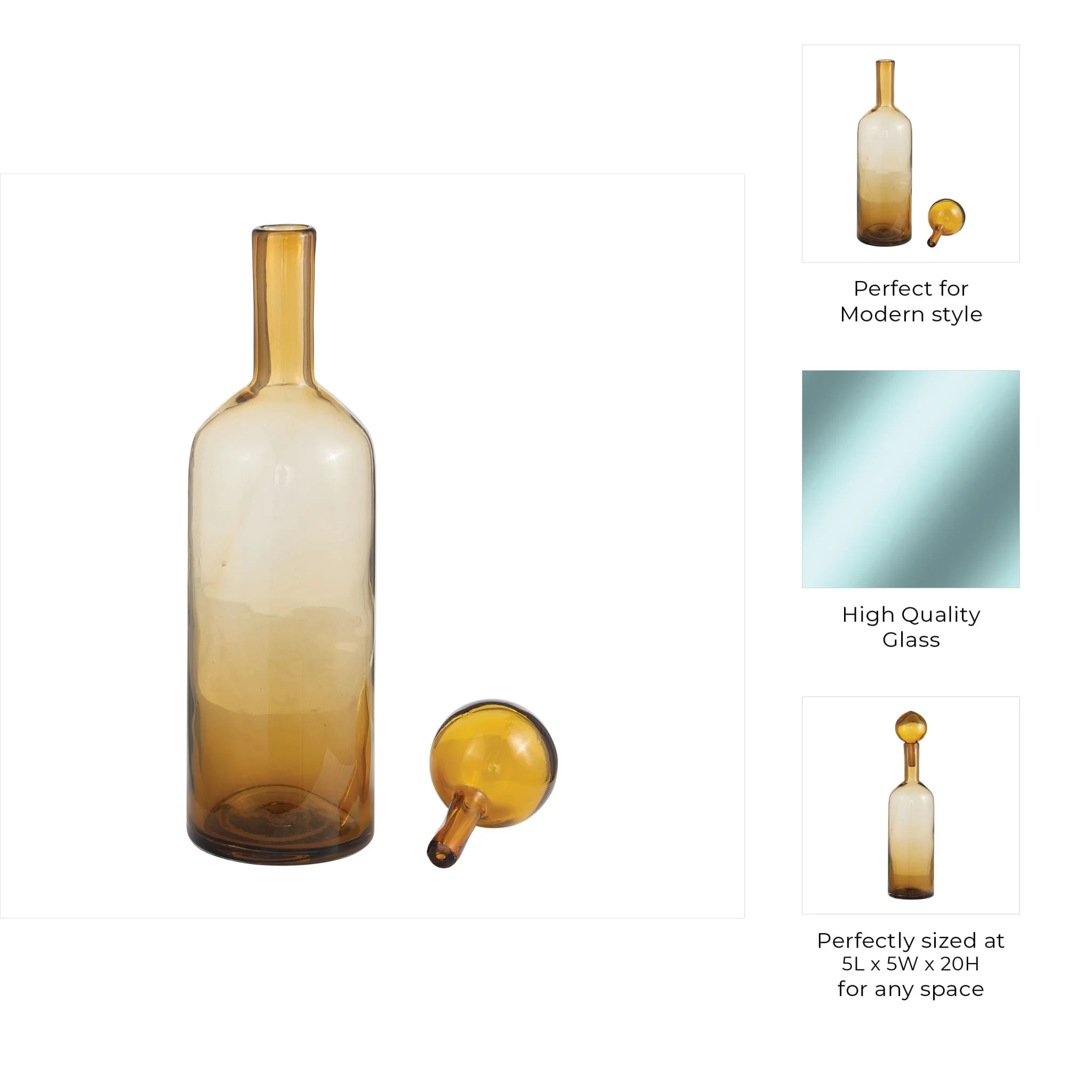 Glass, 20" Bottle W/ Stopper Amber - Image 8