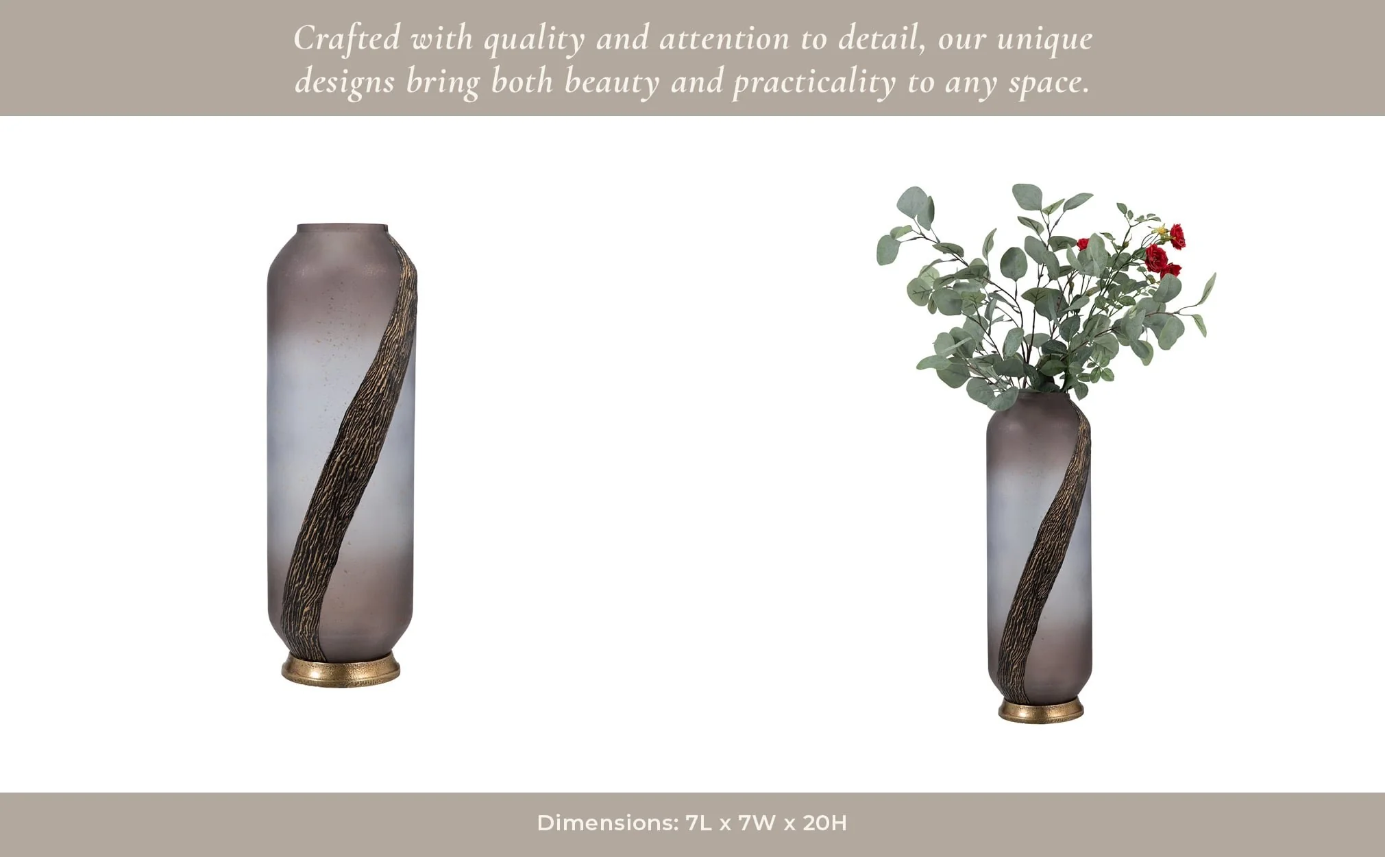 Glass, 20" Metallic Detail Vase,  Blush - Image 13
