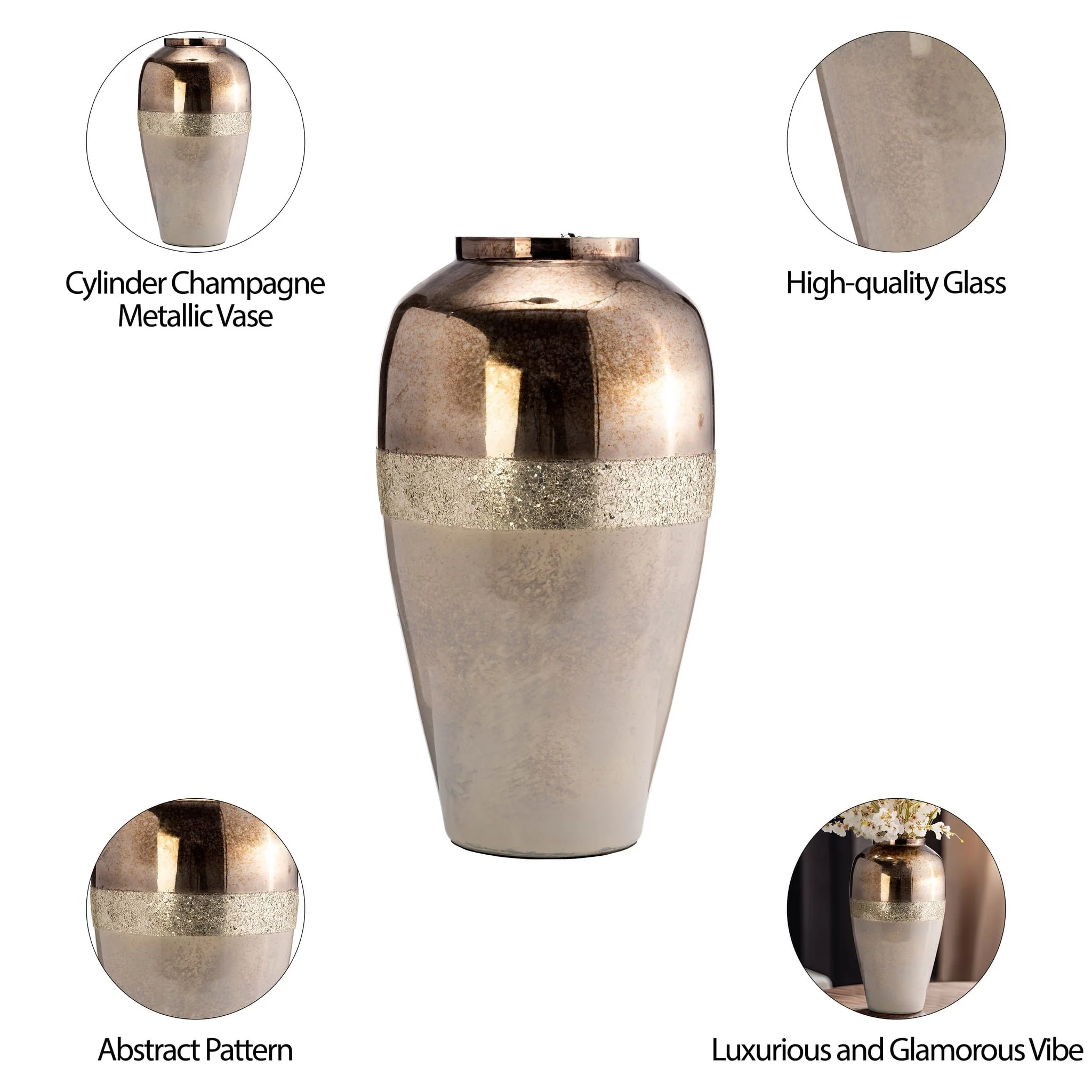 Glass, 20" Metallic Vase, Champagne - Image 10