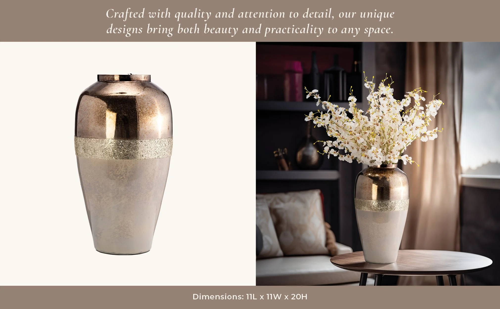 Glass, 20" Metallic Vase, Champagne - Image 13