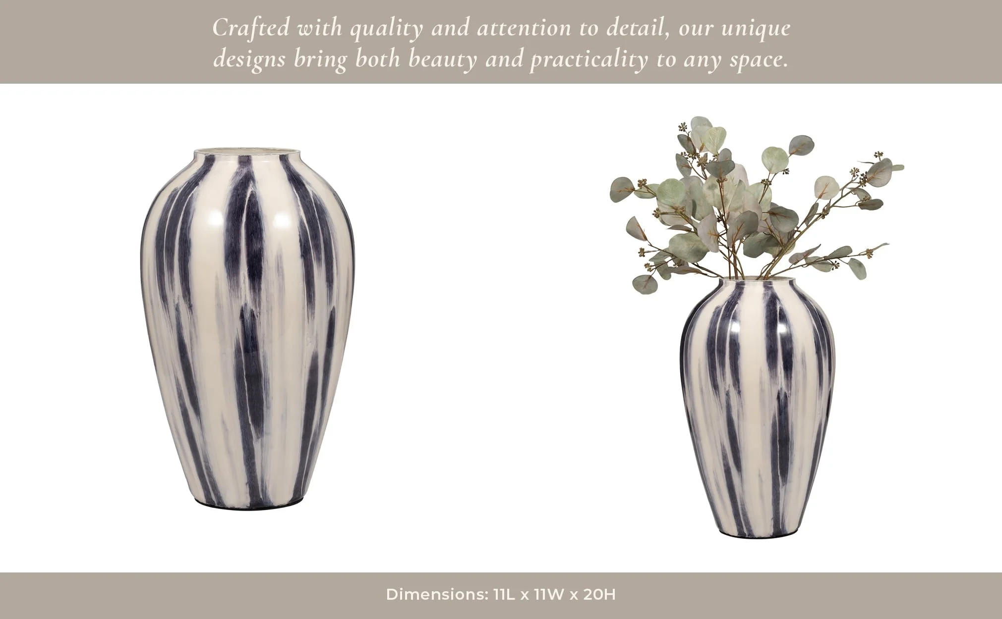 Glass, 20" Striped Vase, Black/white - Image 13