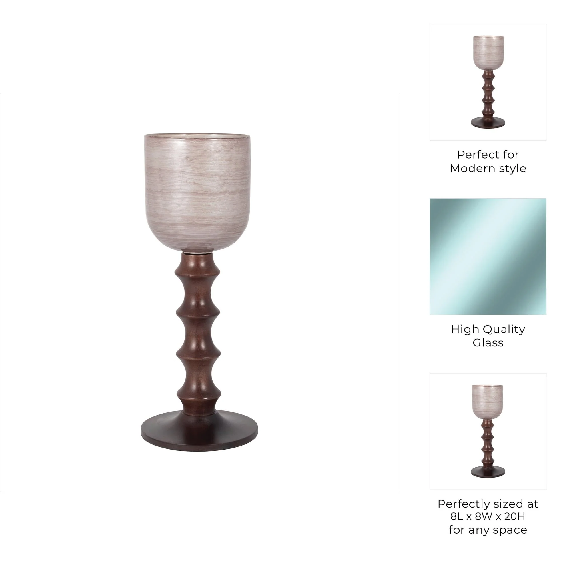 Glass, 20" Wooden Base Hurrican, Blush - Image 8