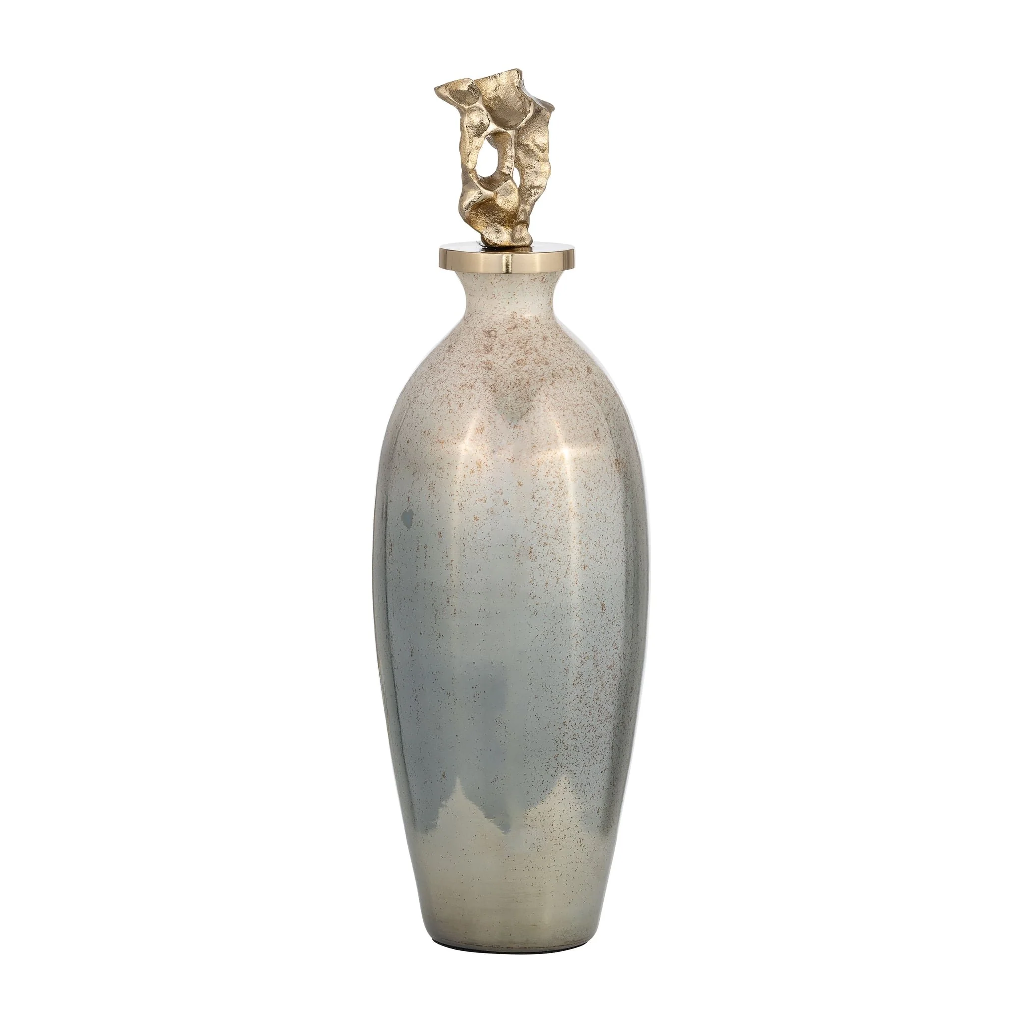Glass, 20"h Metal Vase Tribal Topper,  Gold - Image 2