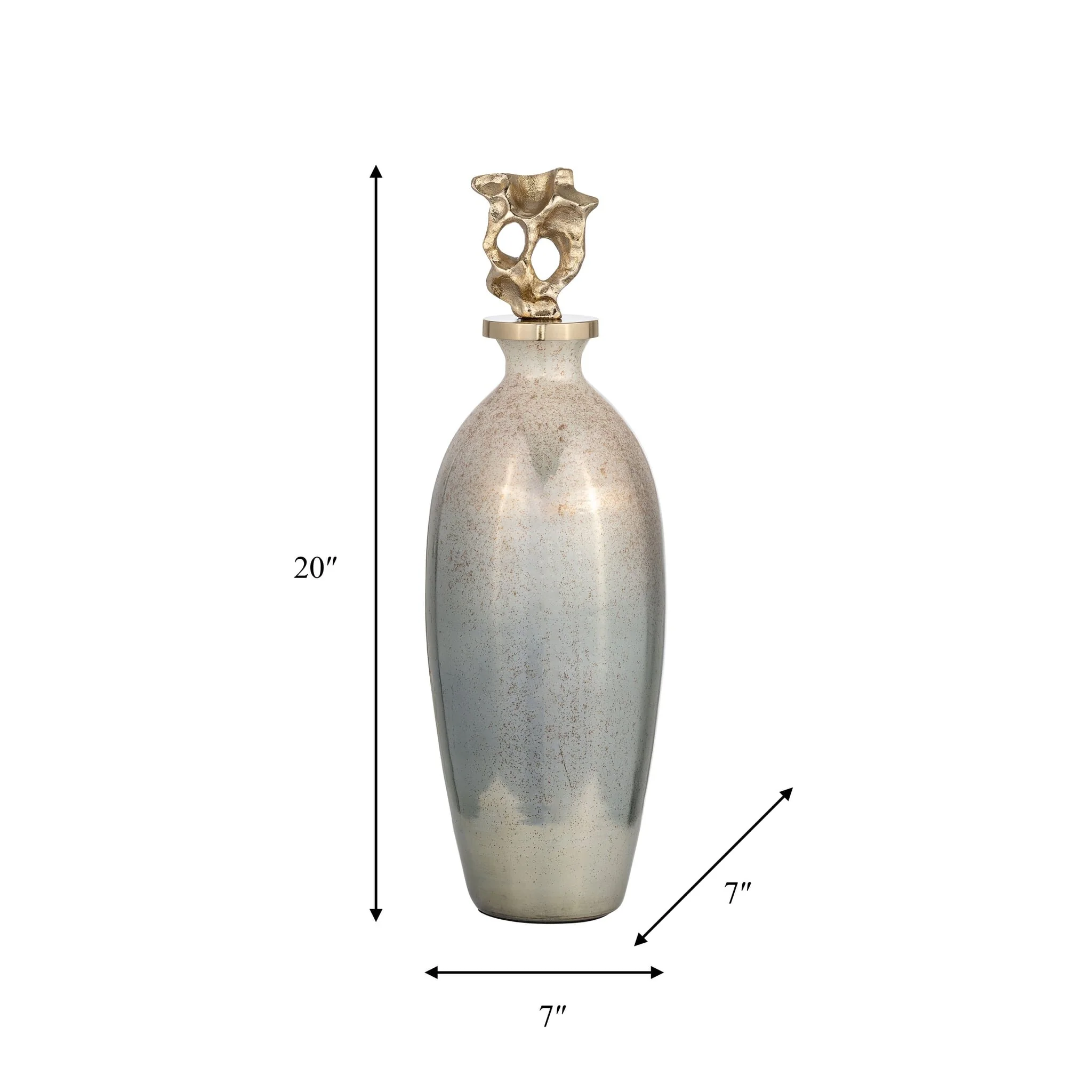 Glass, 20"h Metal Vase Tribal Topper,  Gold - Image 8