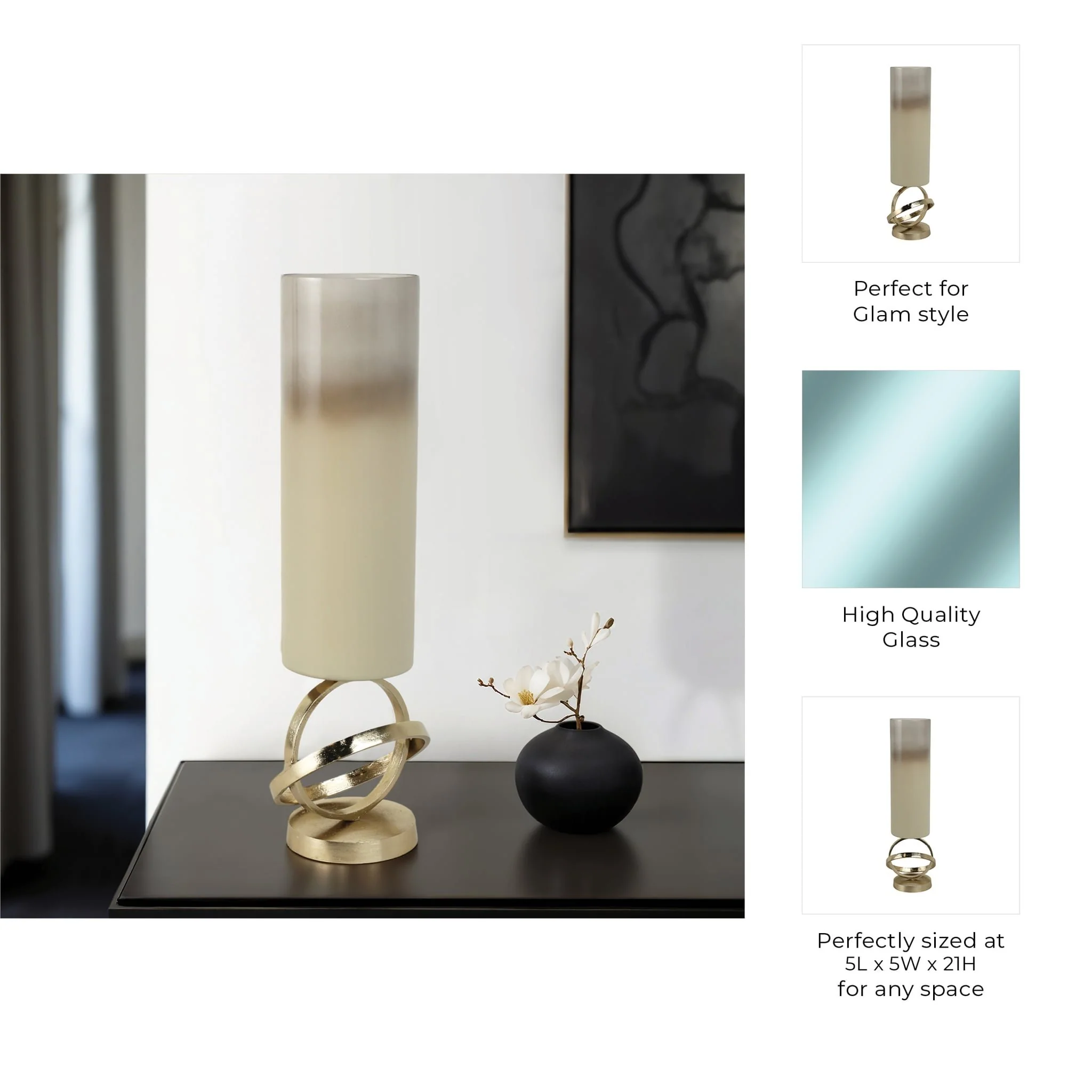 Glass,21",hurricane W/sphere Base,white/gold - Image 9