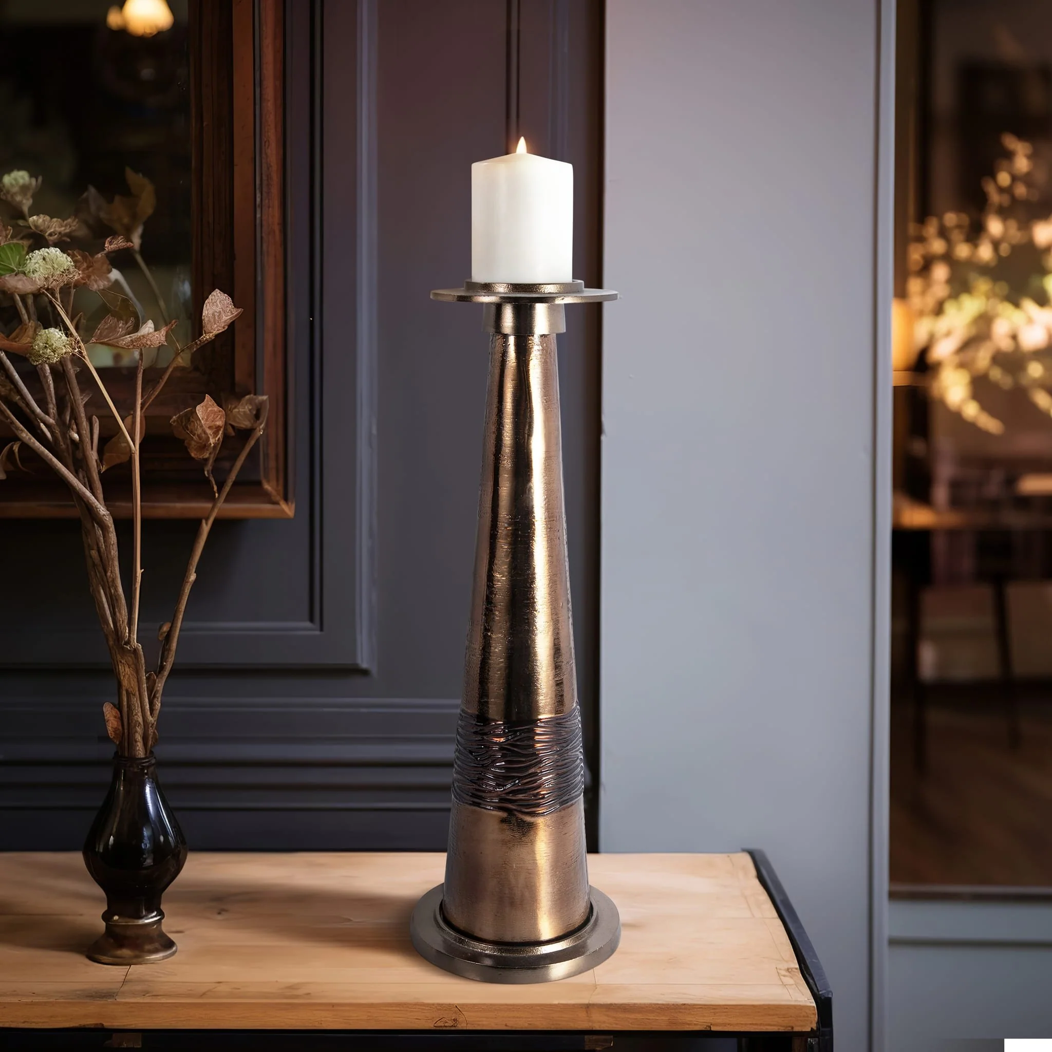 Glass, 21" Pillar Holder, Bronze - Image 11