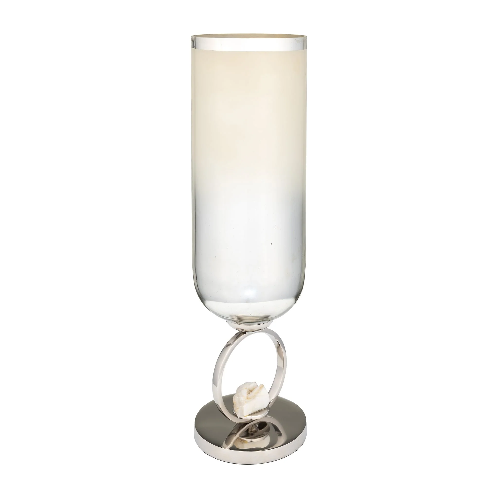 Glass, 21" Vase W/ Metal Base Stone Accent, Pearl - Image 2