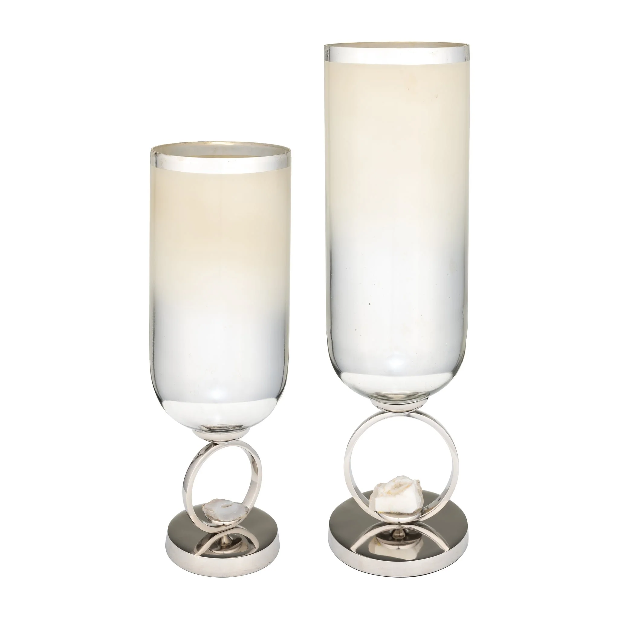 Glass, 21" Vase W/ Metal Base Stone Accent, Pearl - Image 7