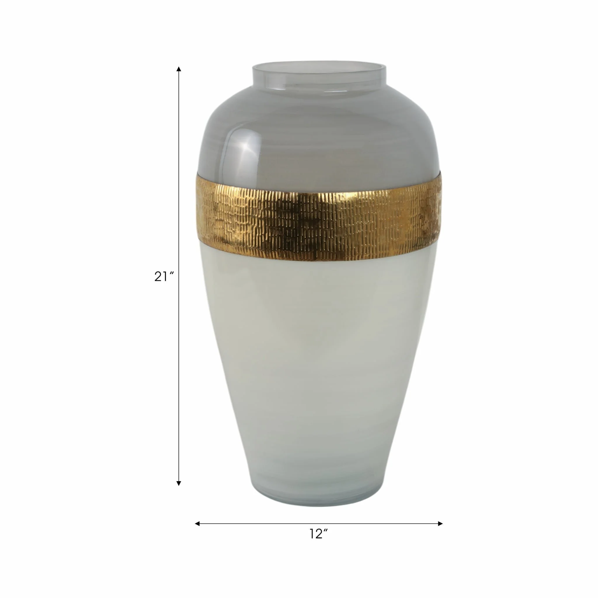 Glass 21"h Ginger Vase W/ Brass Band, White - Image 8