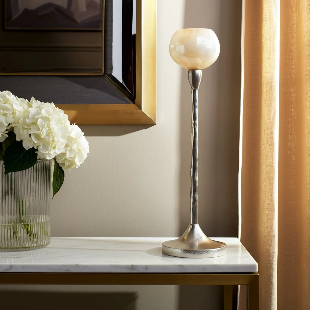 Glass, 21"h Tealight Holder, Pearl White - Image 10