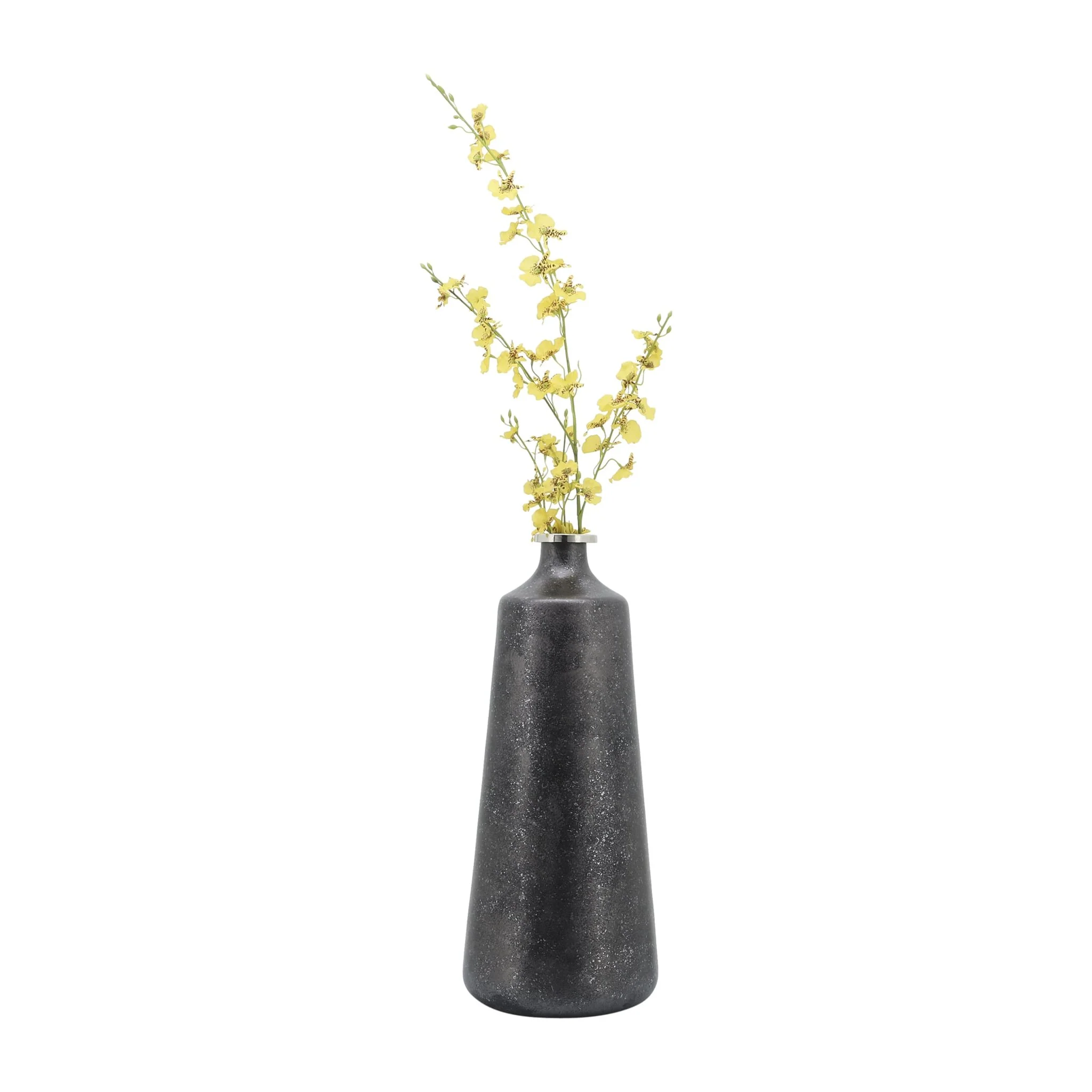 Glass, 21"h Vase W/ Ring, Black - Image 3
