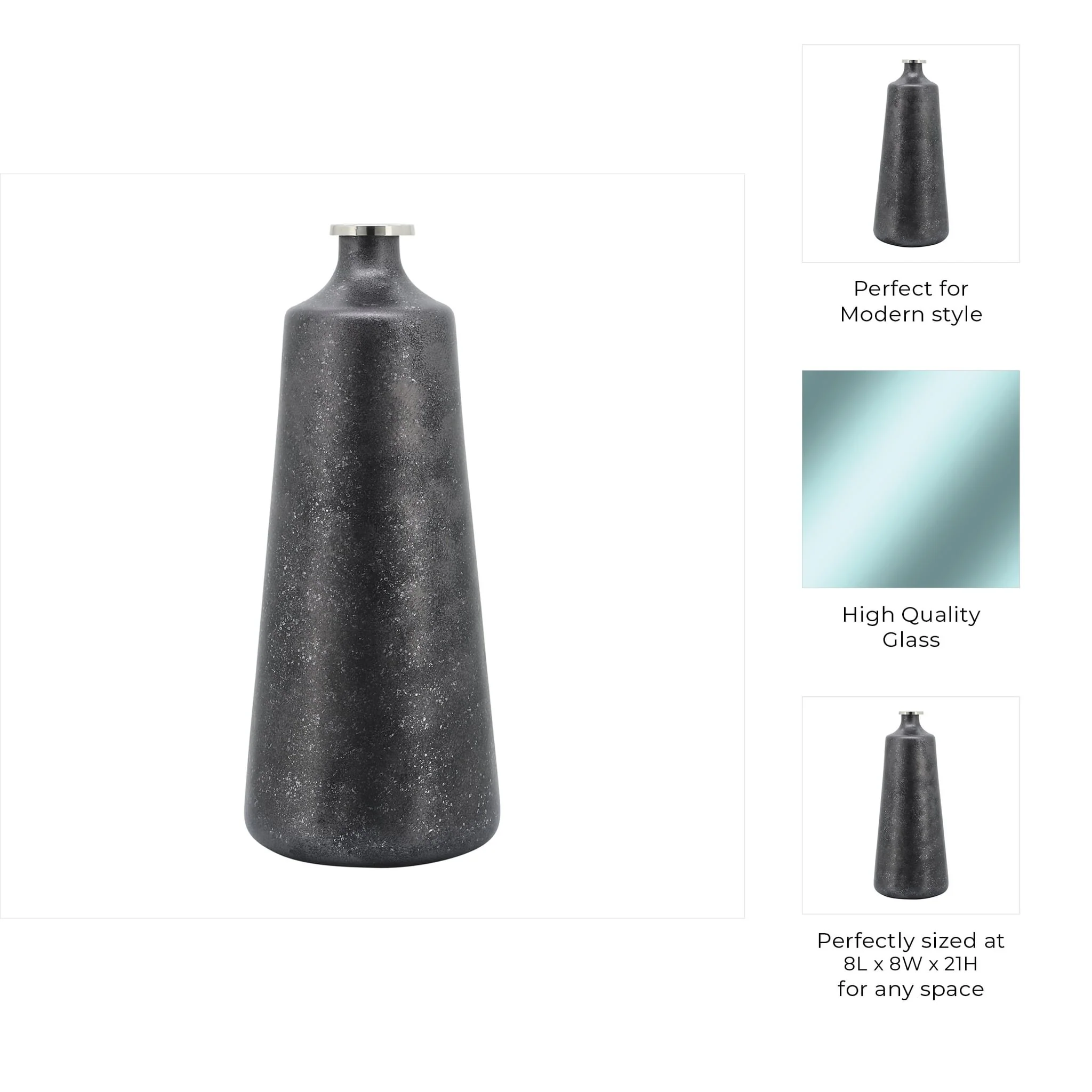 Glass, 21"h Vase W/ Ring, Black - Image 7