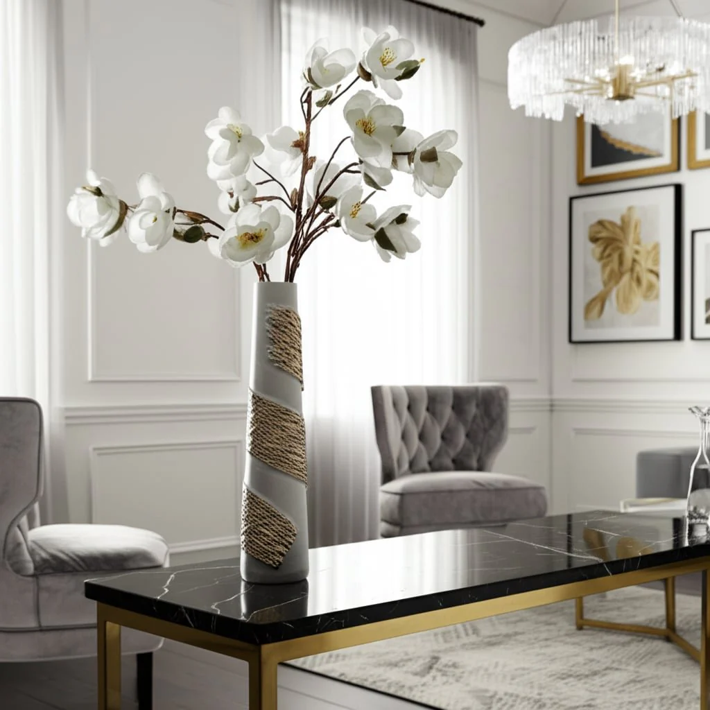 Glass, 22" Aluminum Wrapped Vase, White/gold - Image 11