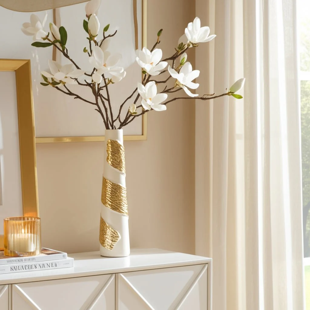 Glass, 22" Aluminum Wrapped Vase, White/gold - Image 12