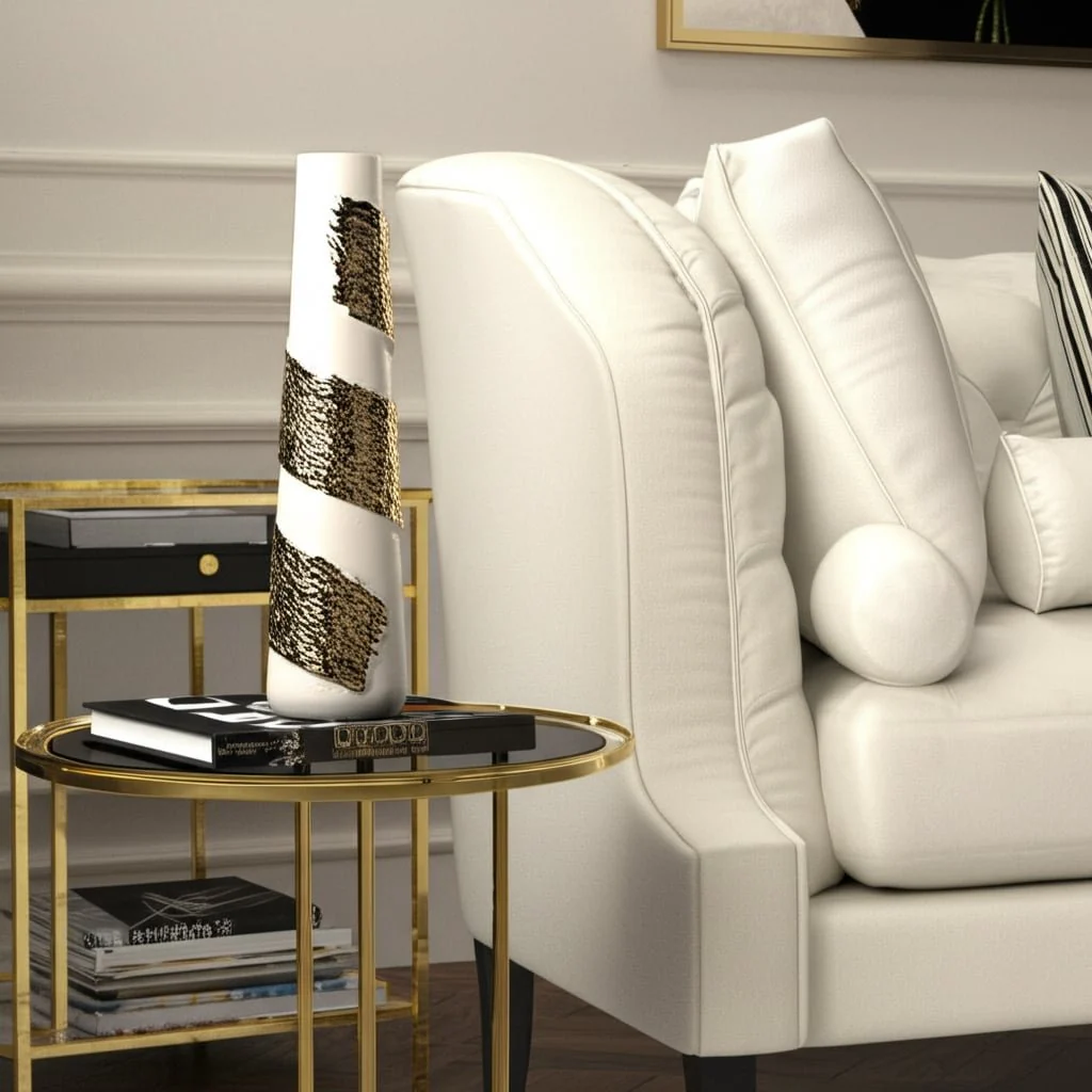 Glass, 22" Aluminum Wrapped Vase, White/gold - Image 13