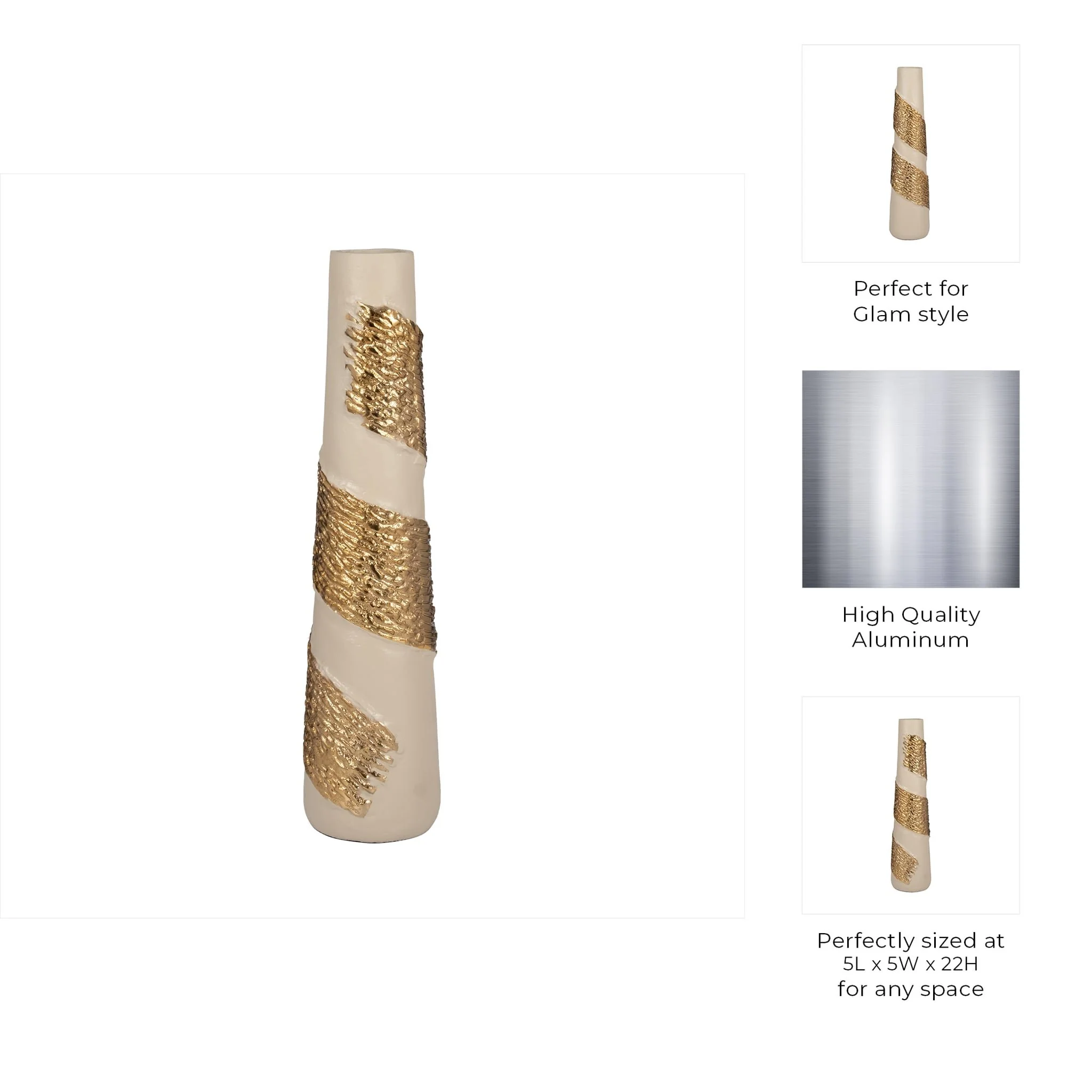 Glass, 22" Aluminum Wrapped Vase, White/gold - Image 9