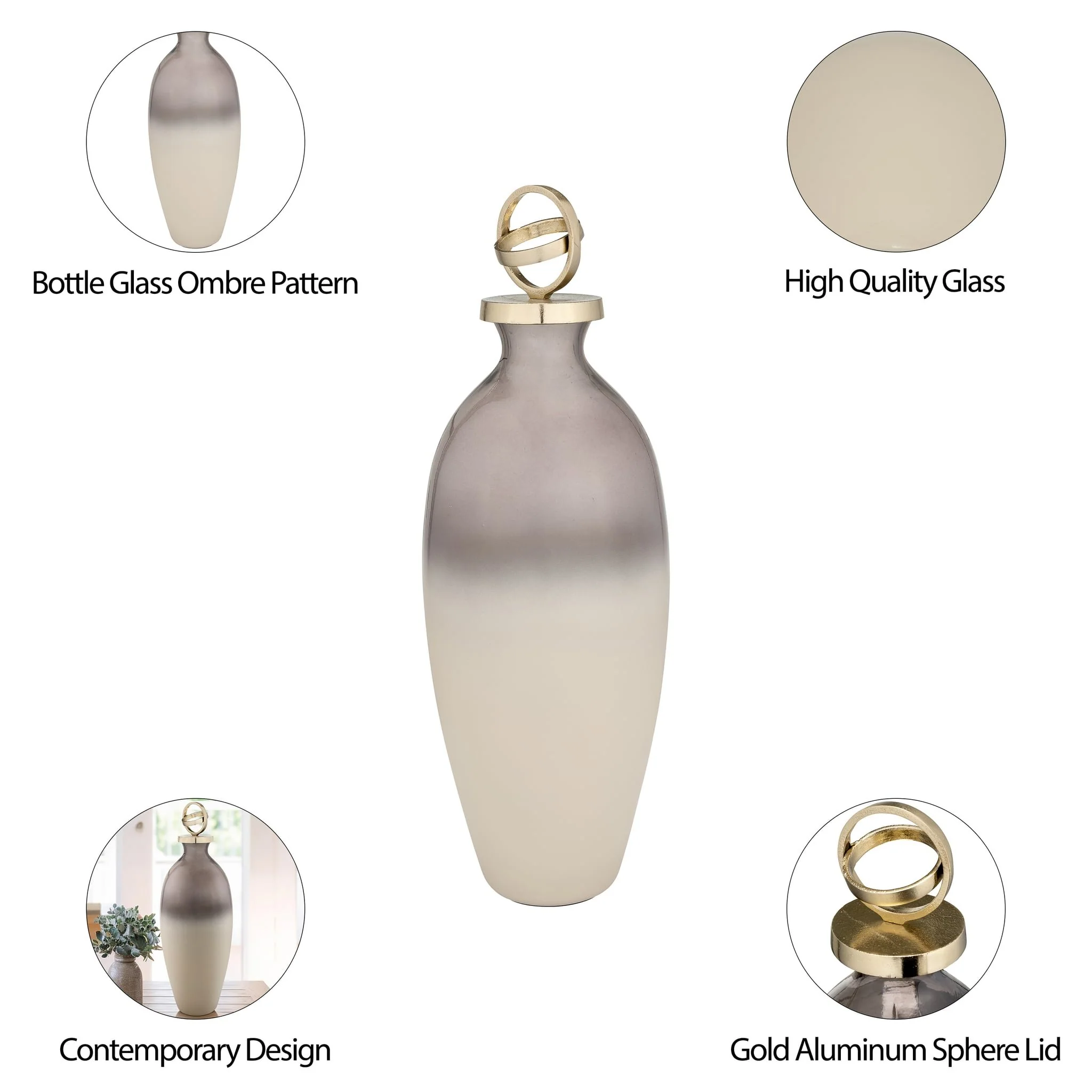 Glass,22",bottle W/sphere Lid,white/gold - Image 7