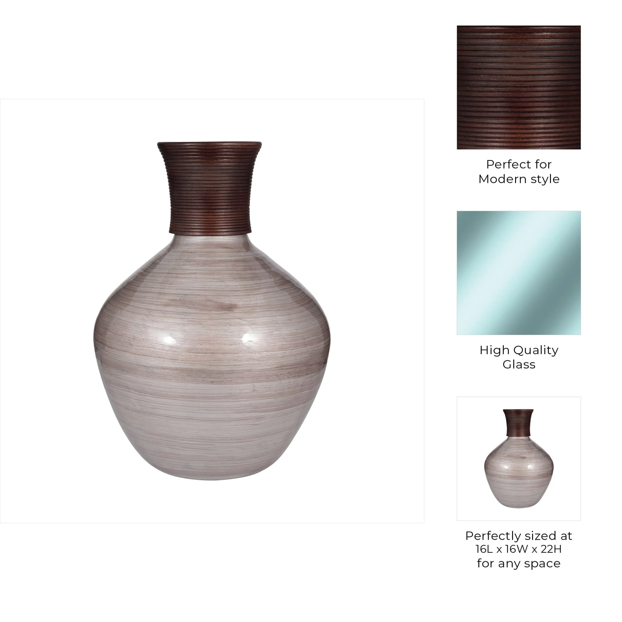 Glass, 22" Wooden Top Vase, Blush - Image 9