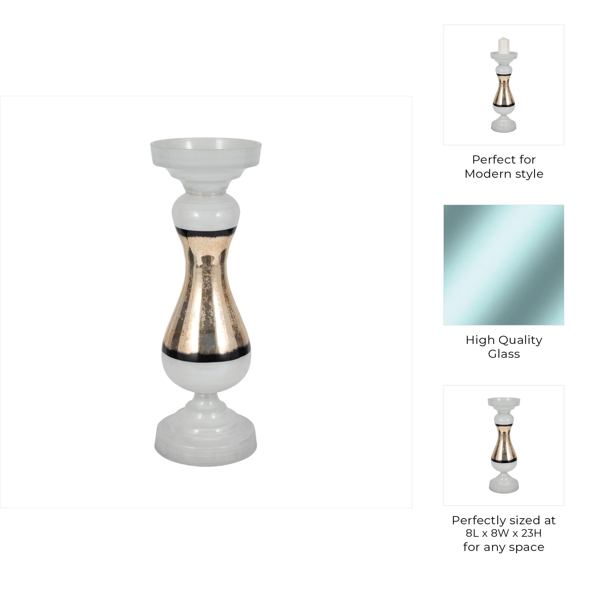 Glass, 23" Candle Holder, White - Image 9