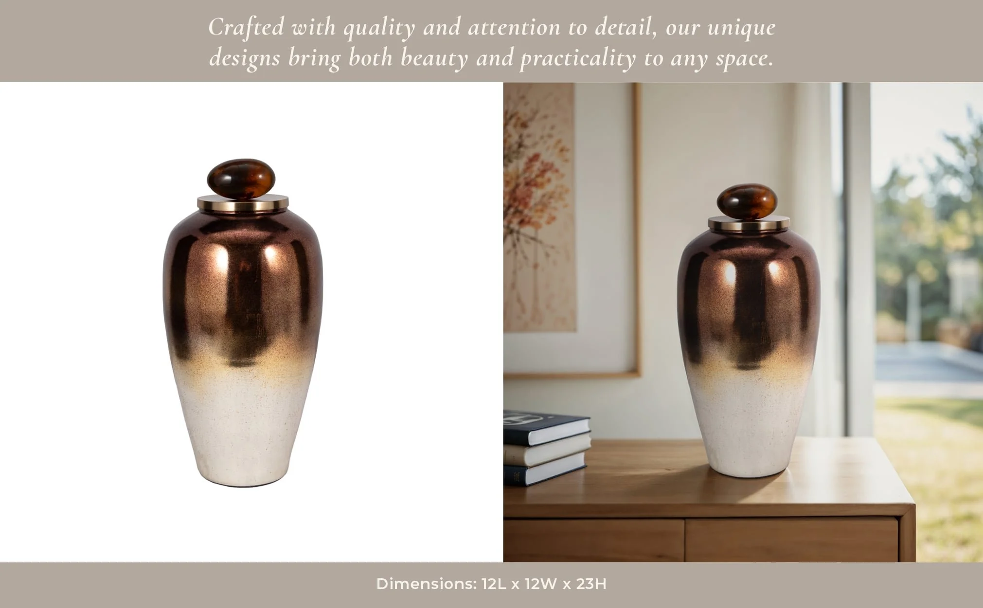 Glass, 23" Temple Vase W/ Resin Topper, Copper - Image 10