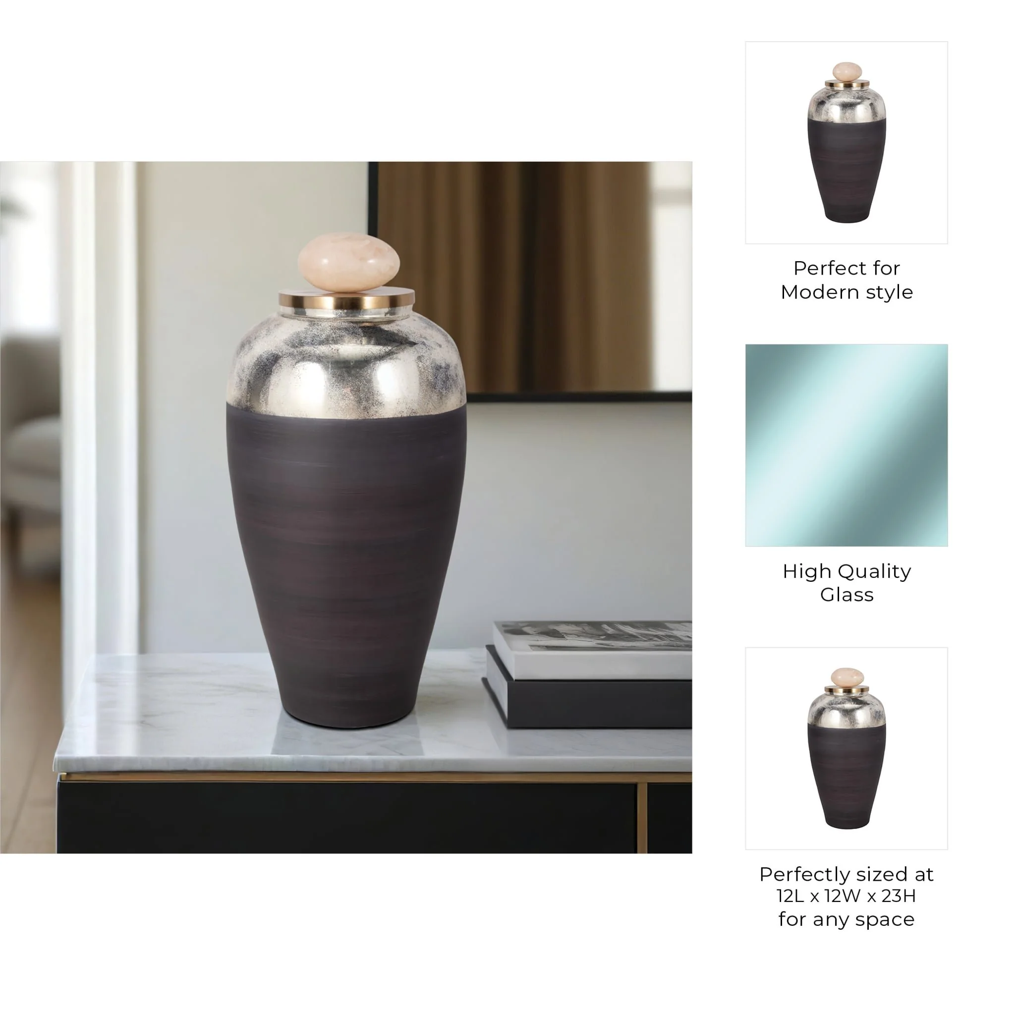 Glass, 23" Vase W/ Resin Topper, Gray - Image 8