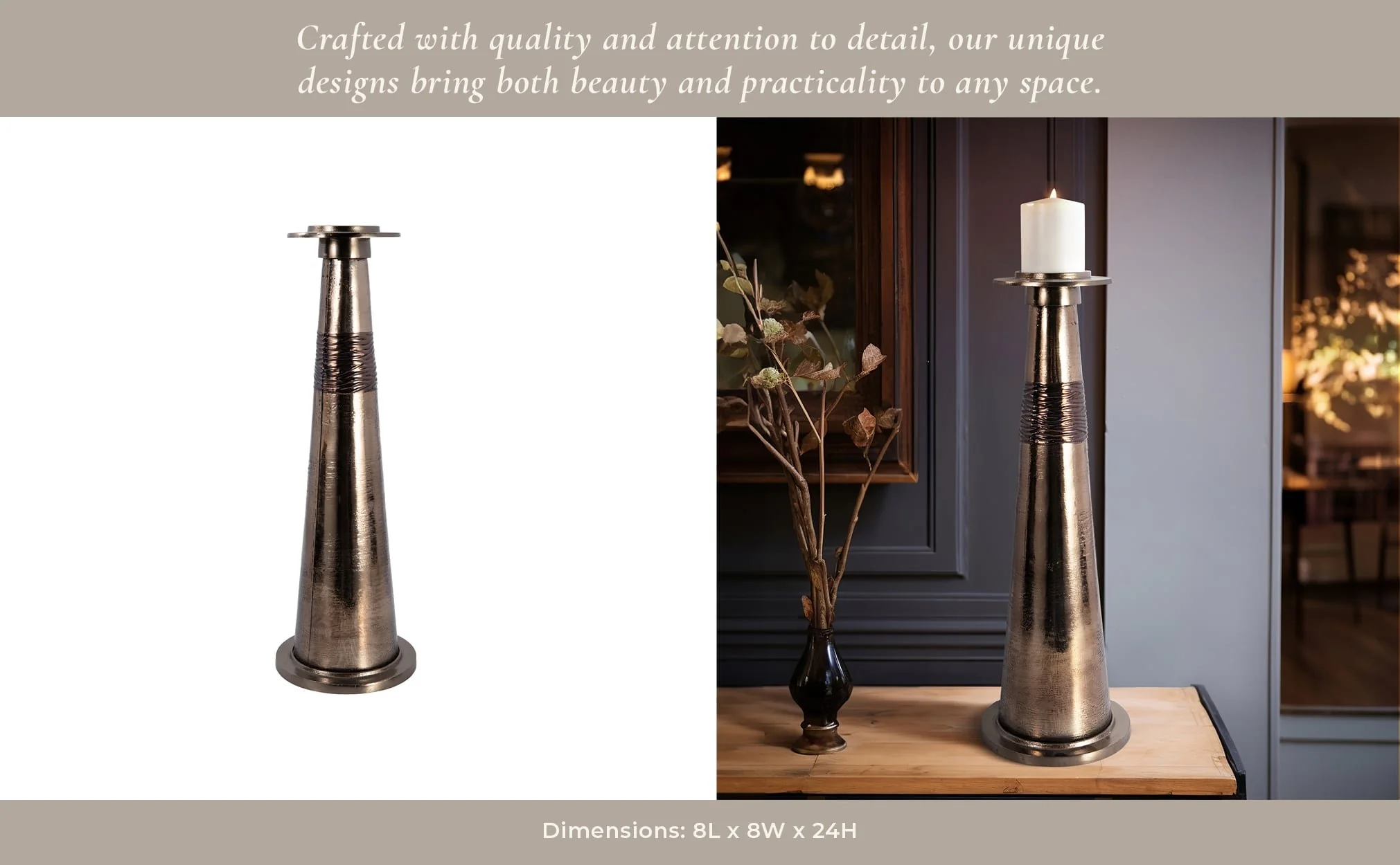 Glass, 24" Pillar Holder, Bronze - Image 12