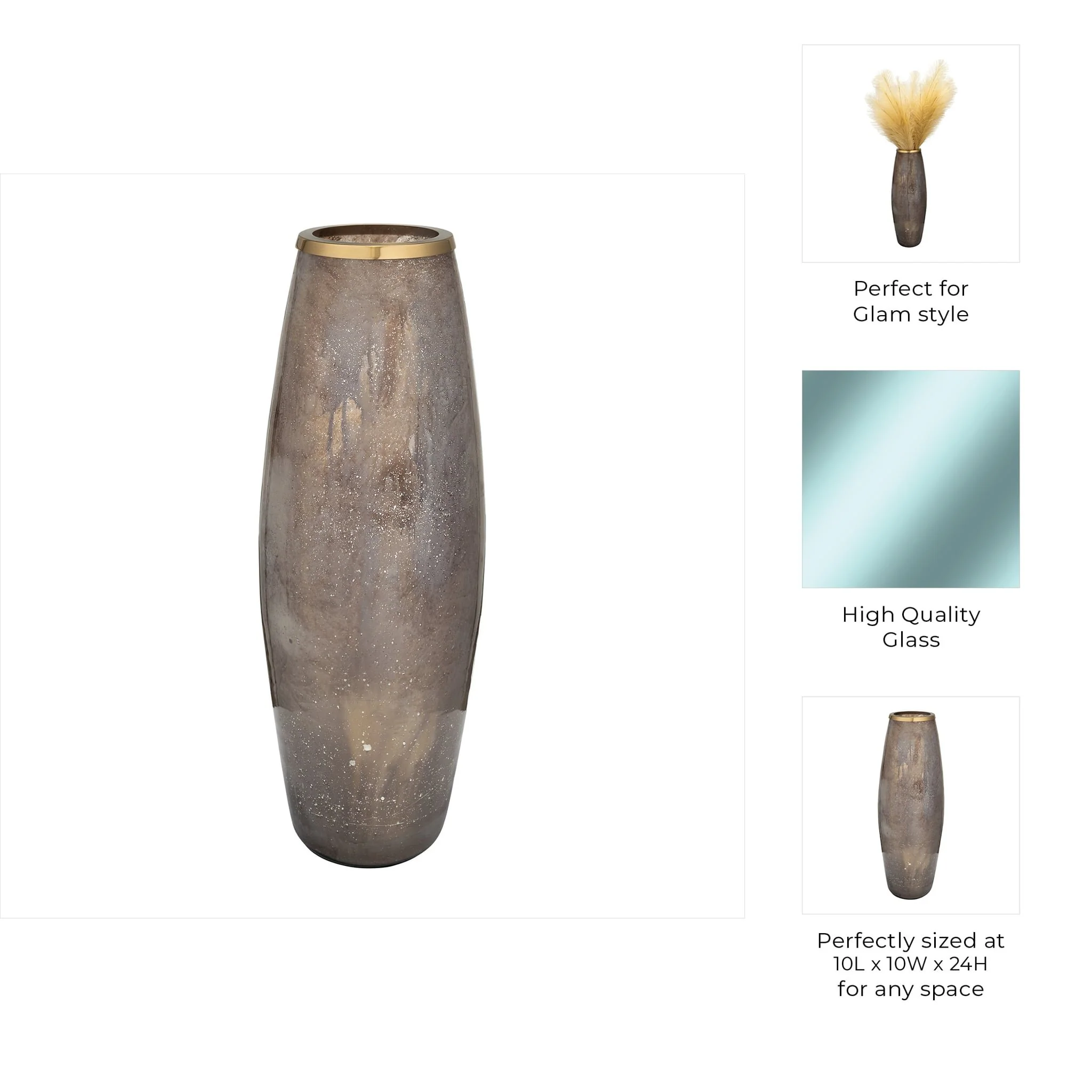 Glass 24" Vase W/ Metal Ring, Champagne - Image 8
