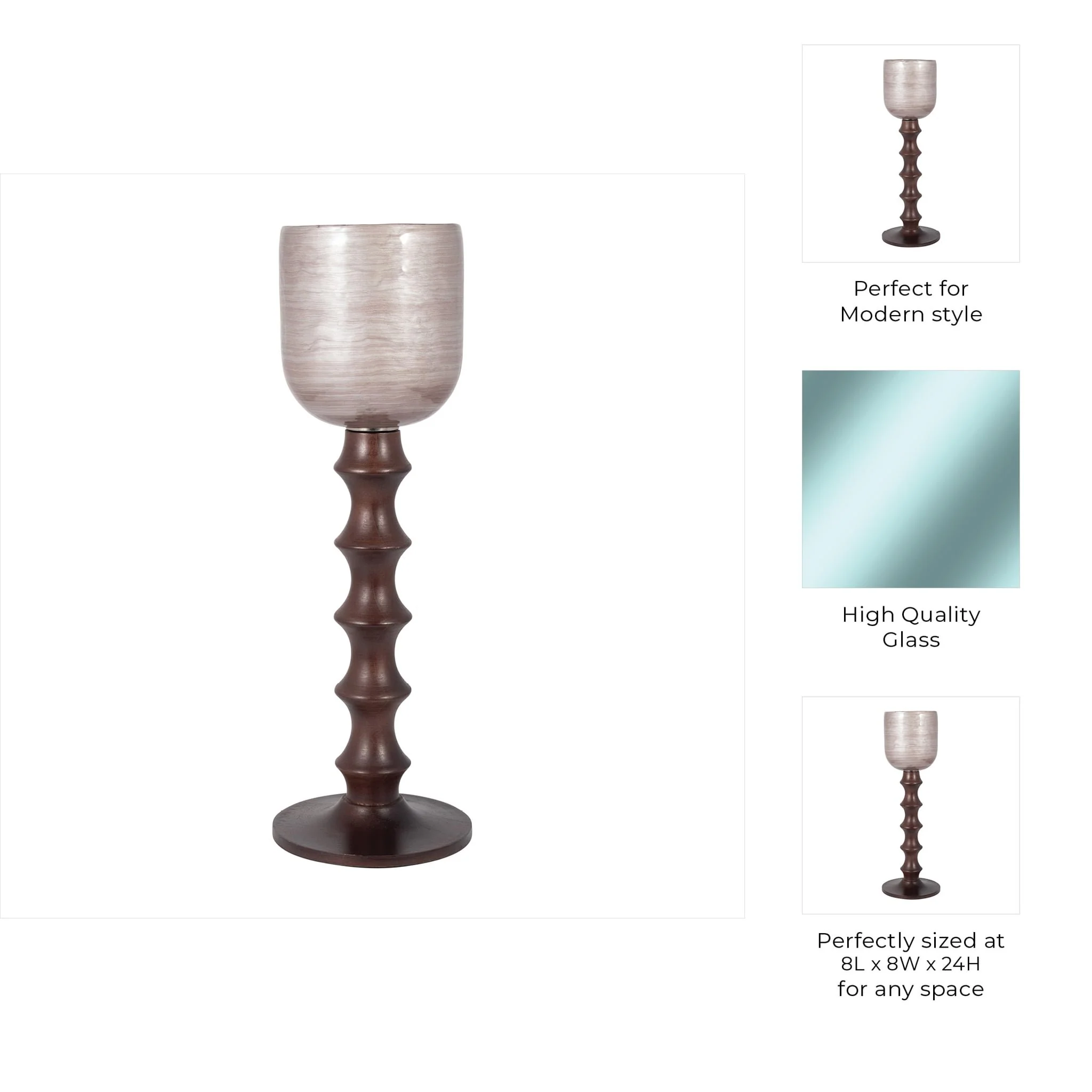 Glass, 24" Wooden Base Hurrican, Blush - Image 8