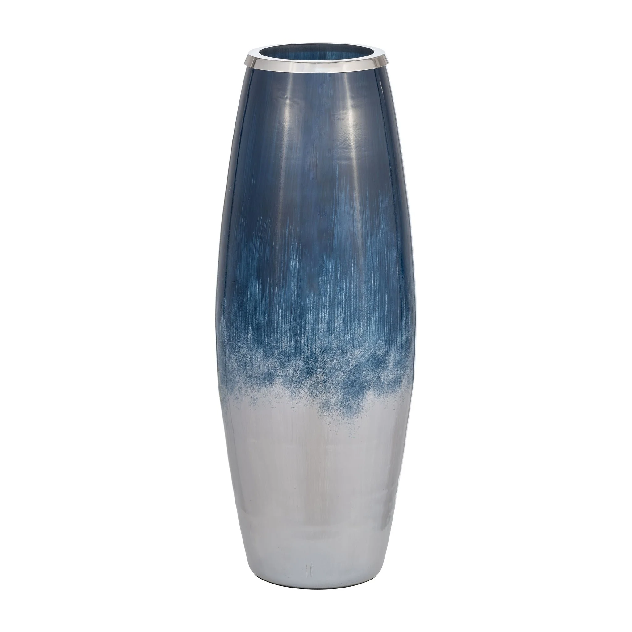 Glass,24"h Vase W/metal Rim, Blue/wht Ombre - Image 2