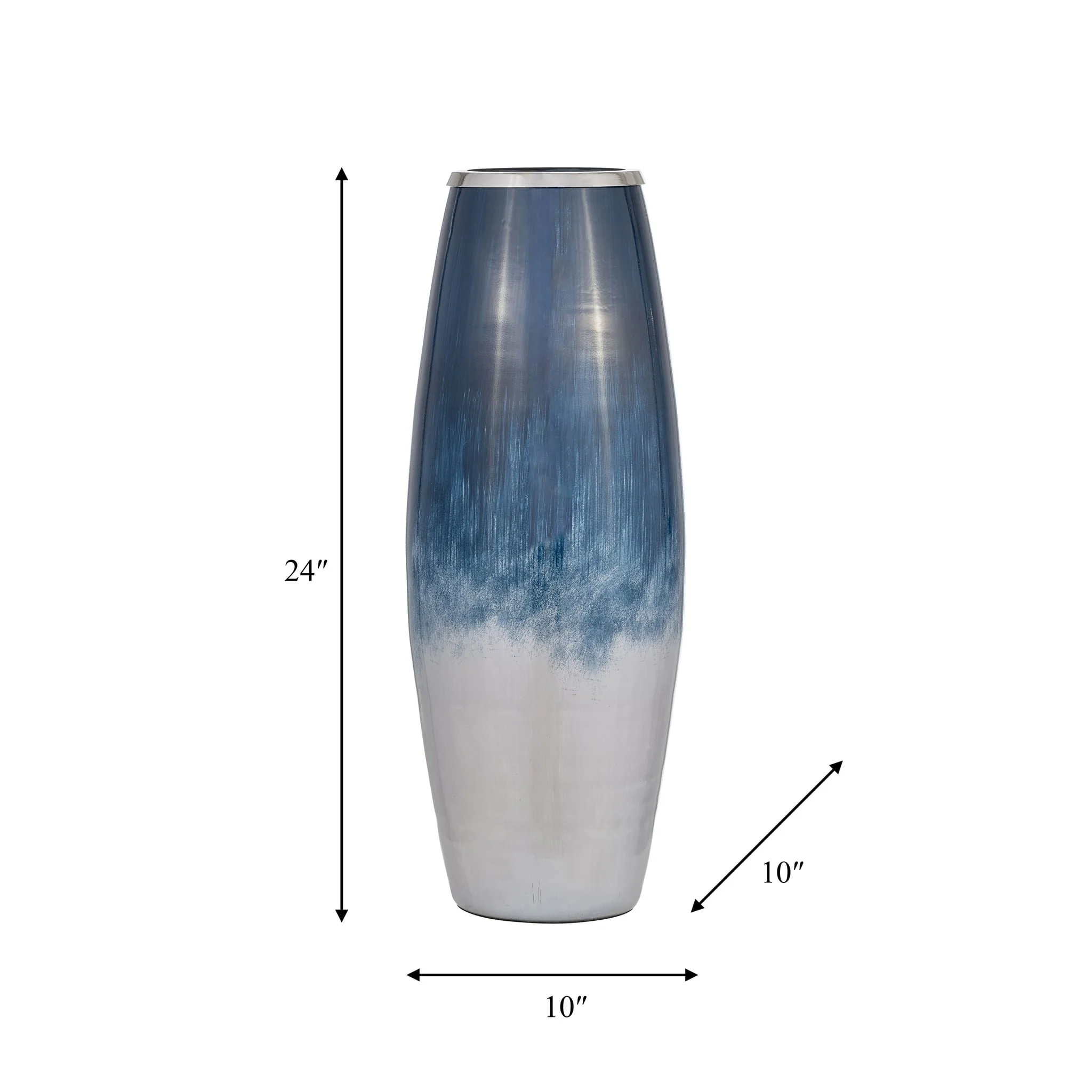 Glass,24"h Vase W/metal Rim, Blue/wht Ombre - Image 7
