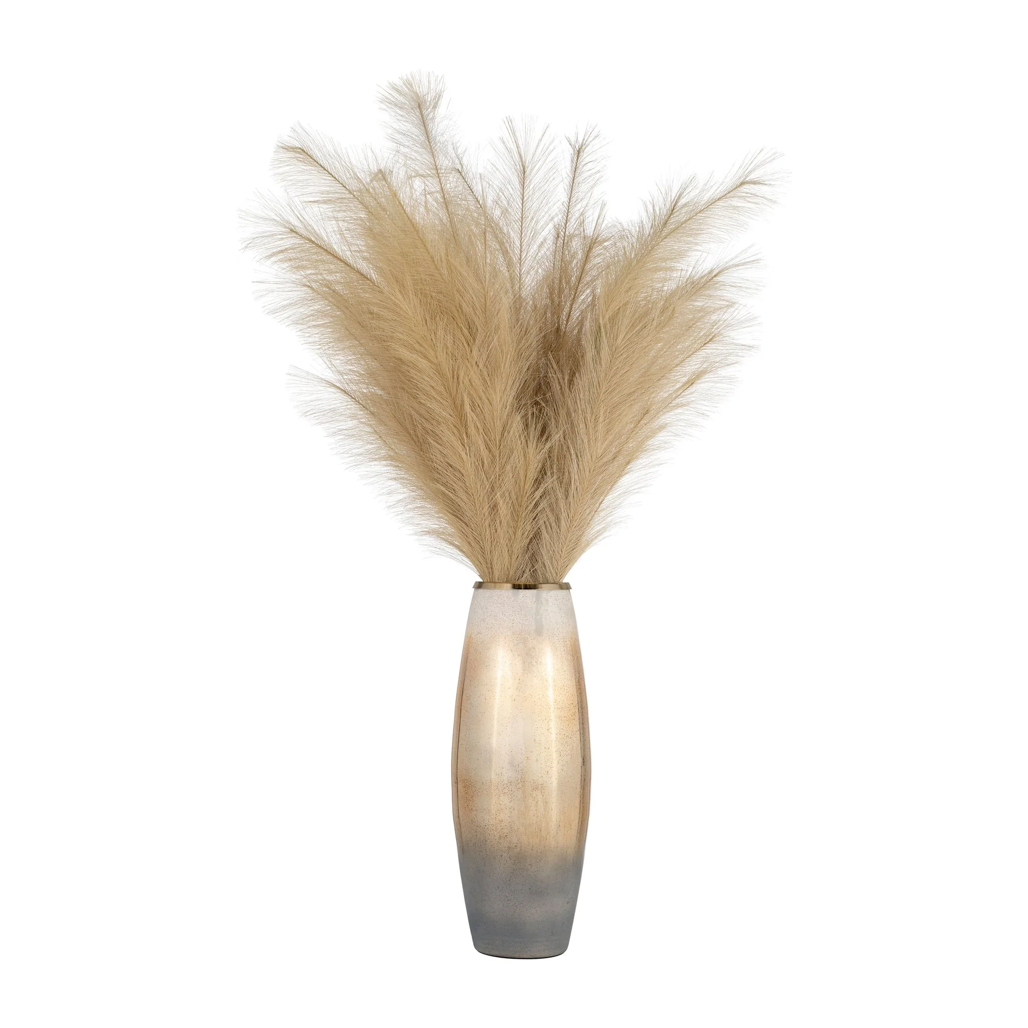 Glass,24"h Vase W/metal Rim, Cream/blk Ombre - Image 3
