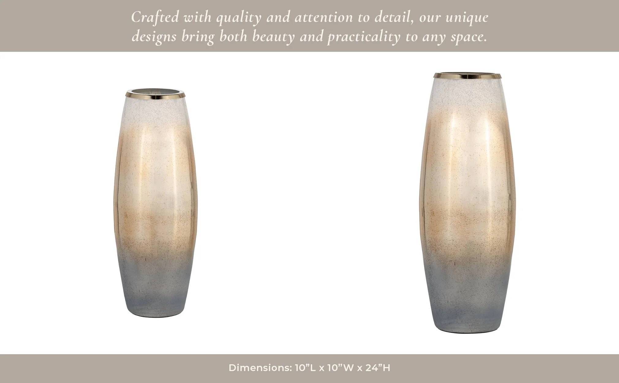 Glass,24"h Vase W/metal Rim, Cream/blk Ombre - Image 9