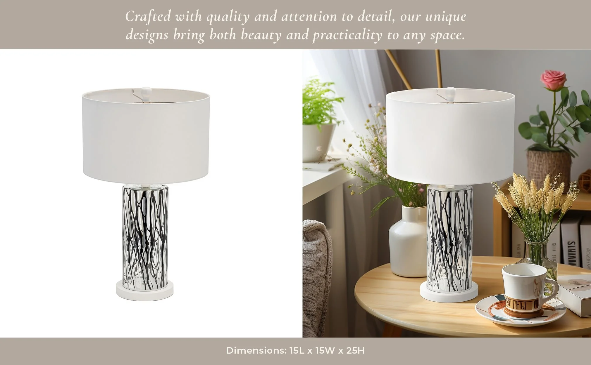 Glass, 25" Streaked Table Lamp, Black/white - Image 9