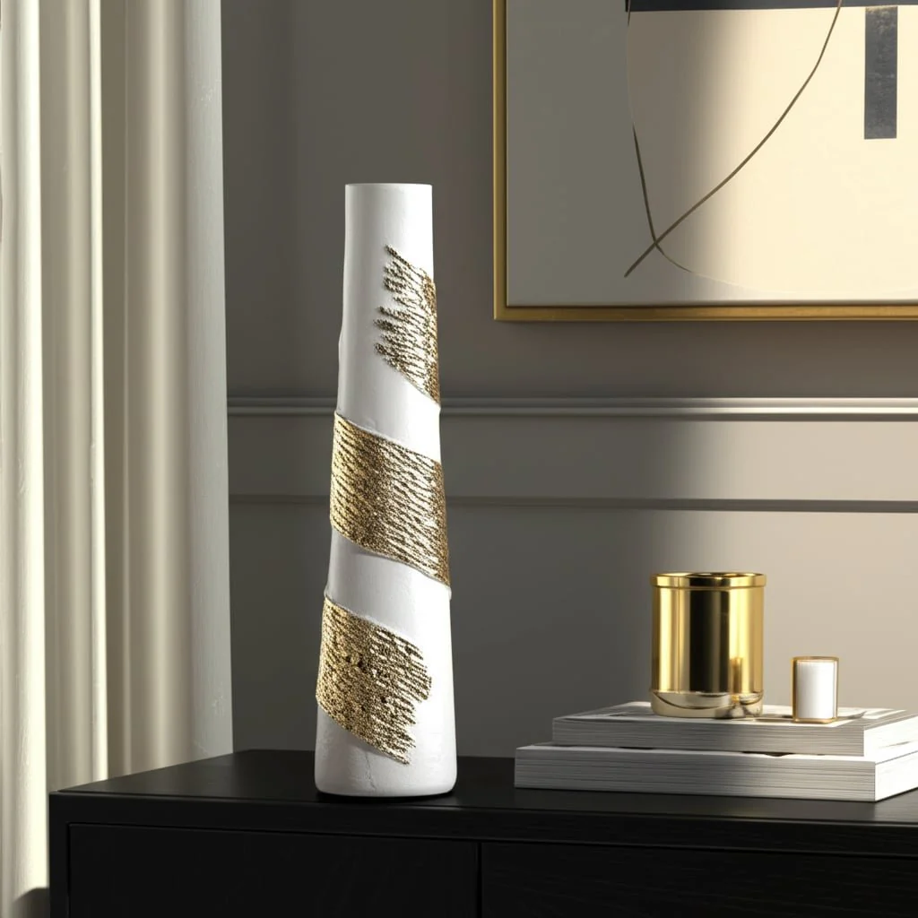 Glass, 26" Aluminum Wrapped Vase, White/gold - Image 9