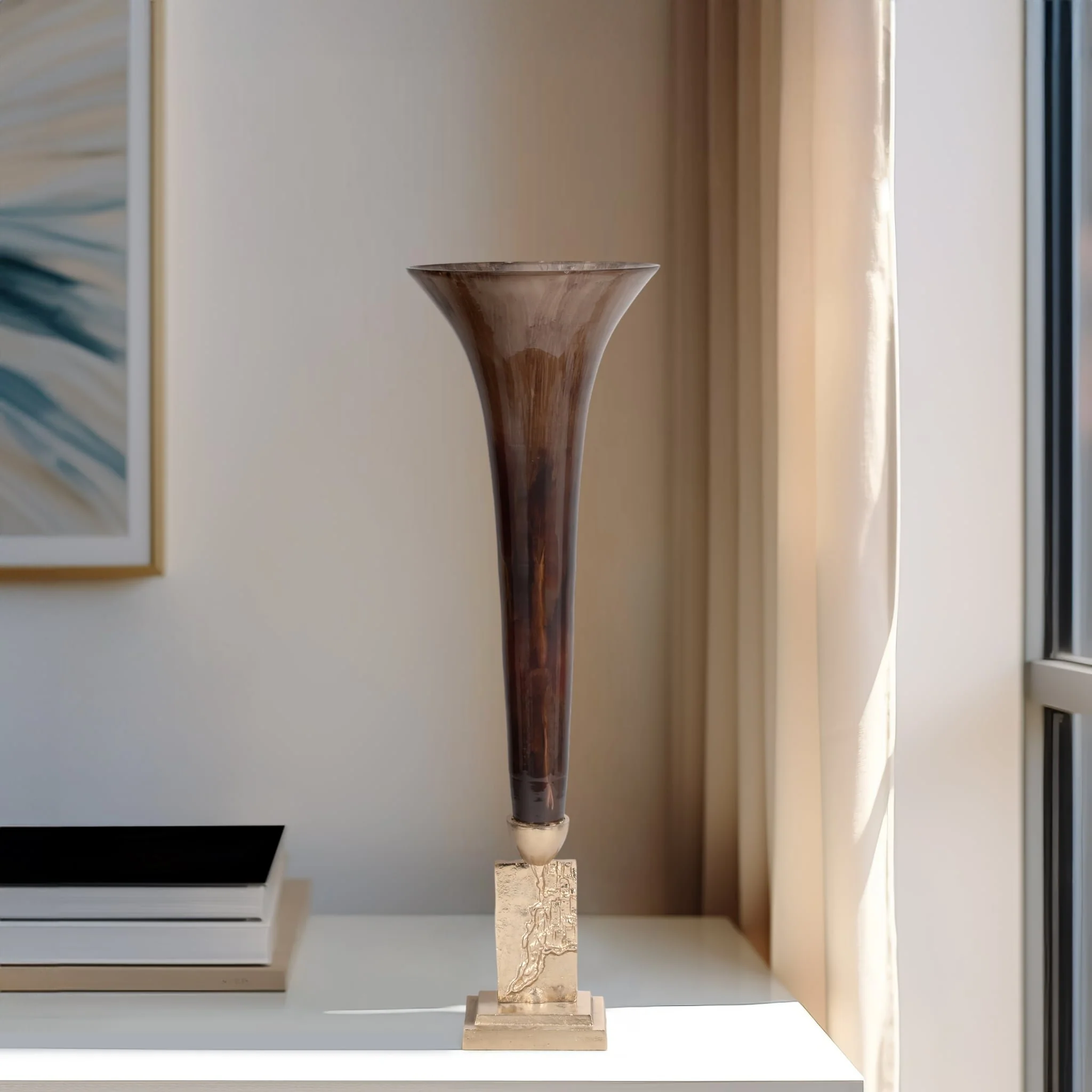 Glass, 26" Trumpet Vase, Bronze - Image 10