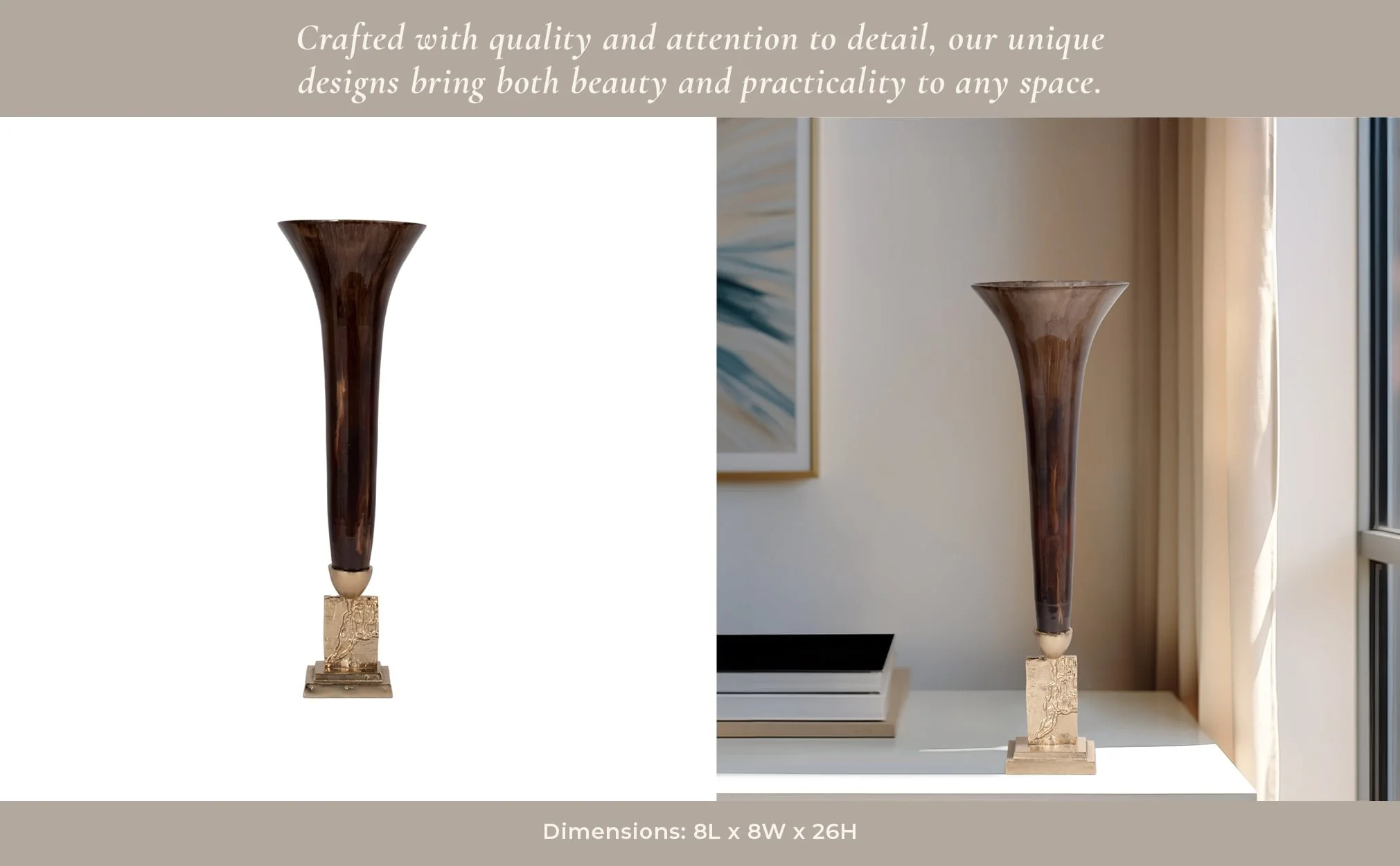 Glass, 26" Trumpet Vase, Bronze - Image 11