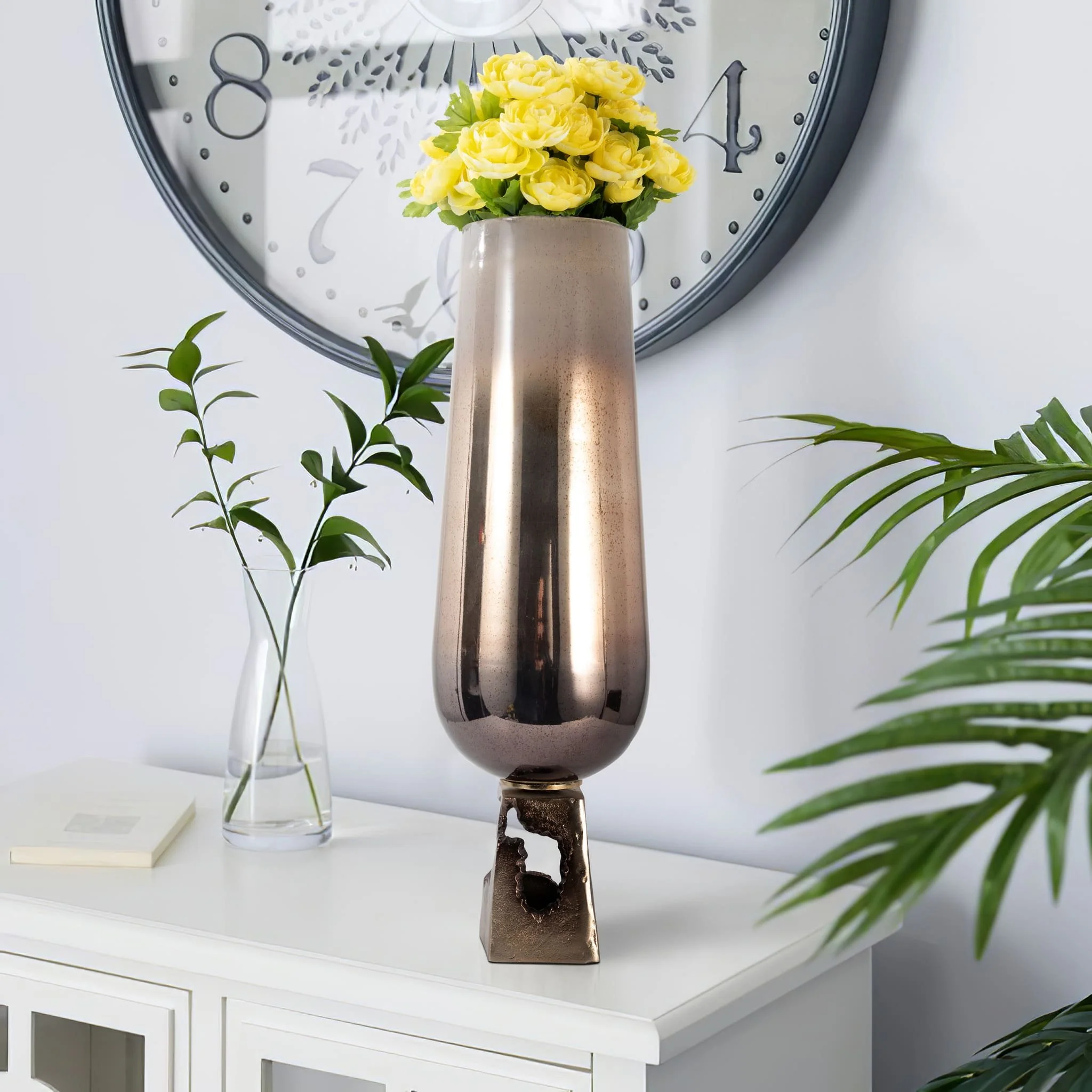 Glass, 26"h Vase W/ Metal Base, Champagne - Image 11