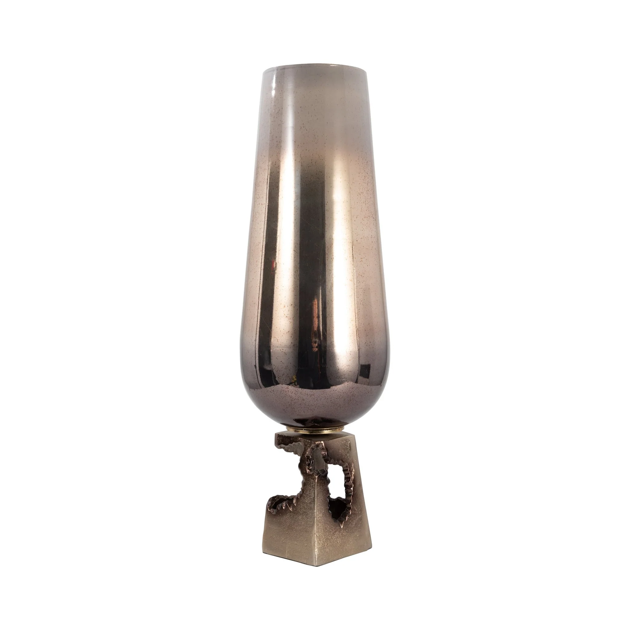 Glass, 26"h Vase W/ Metal Base, Champagne - Image 3