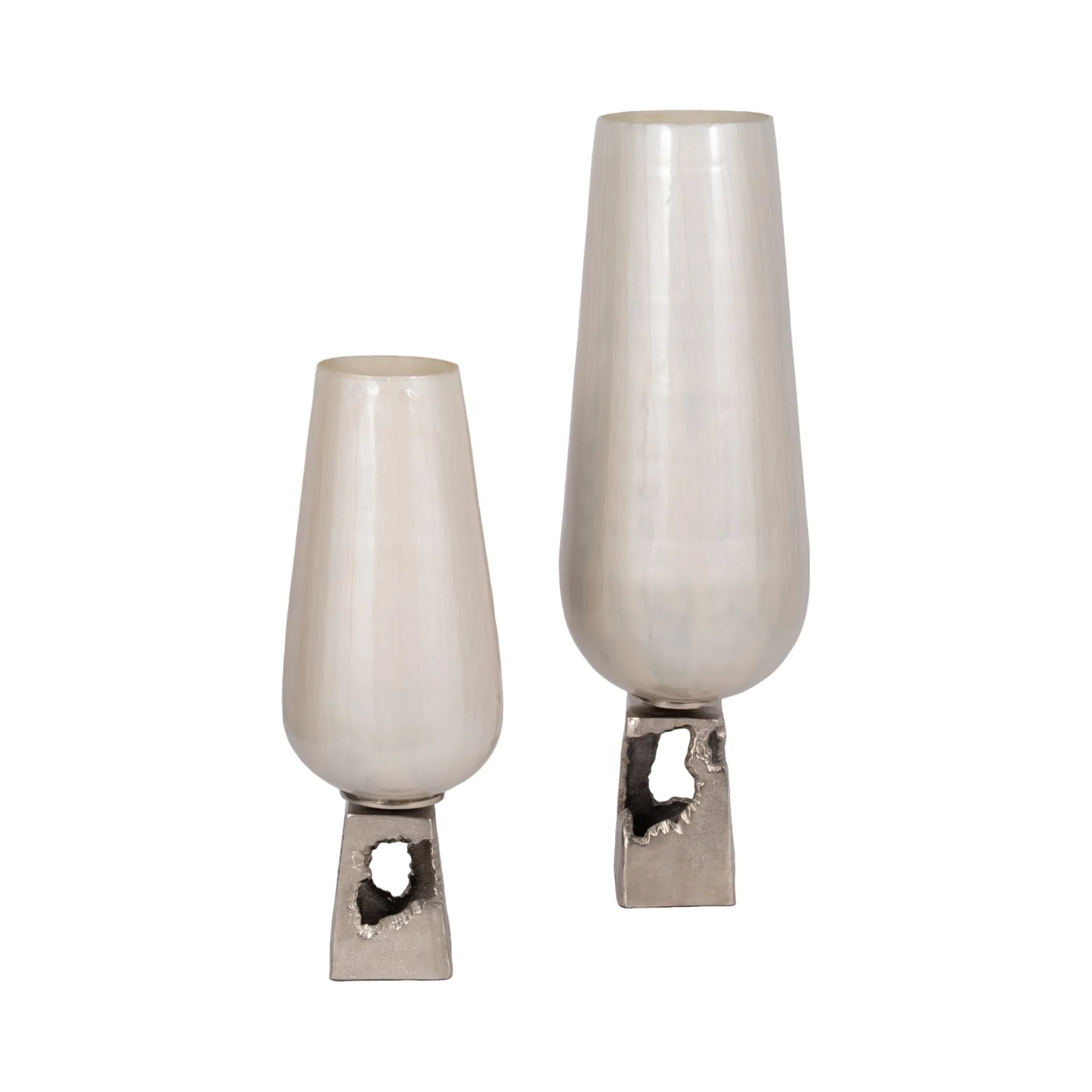 Glass, 26"h Vase W/ Metal Base, Peral White - Image 7