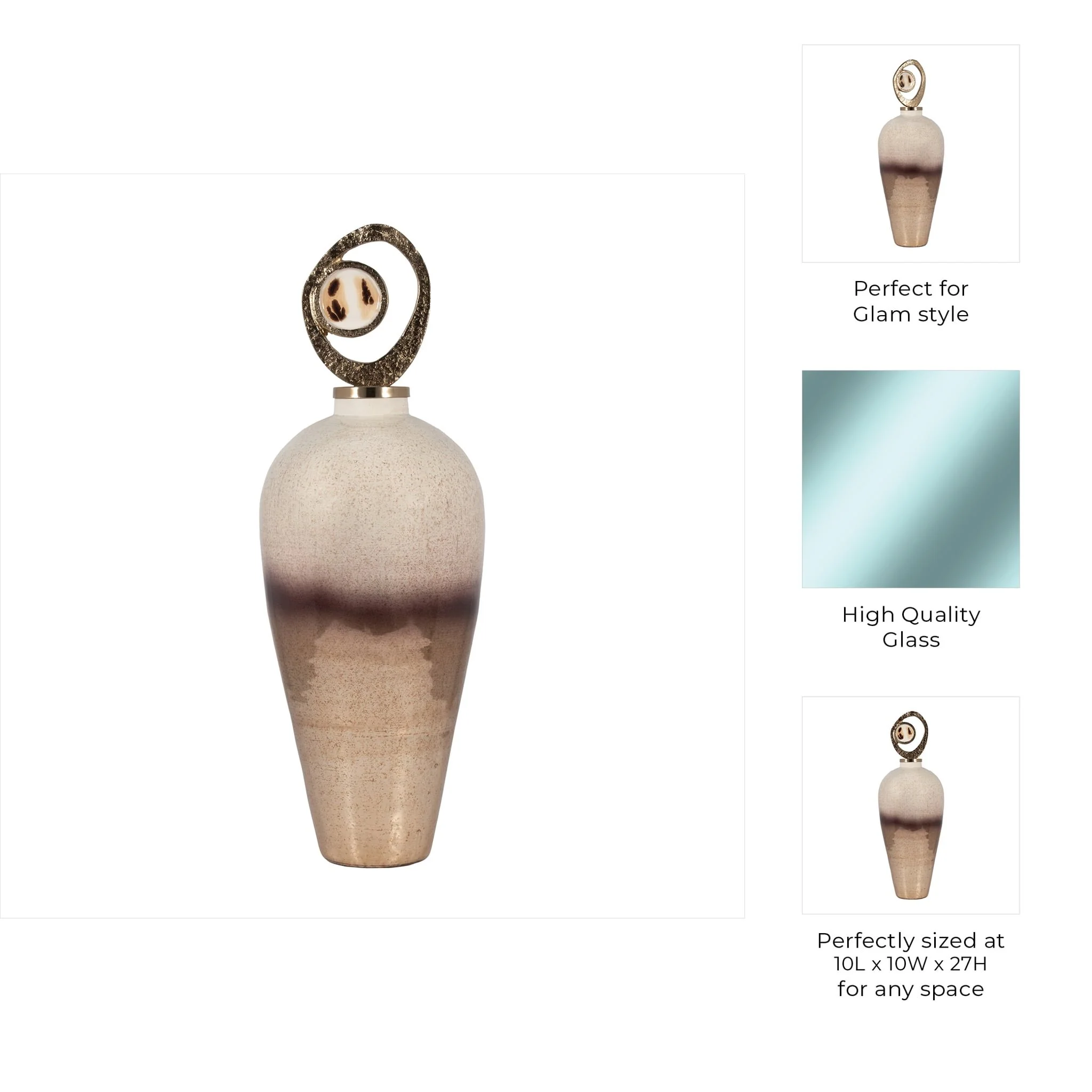 Glass, 27" Vase Metal Swirl Topper, 2-tone Bronze - Image 10