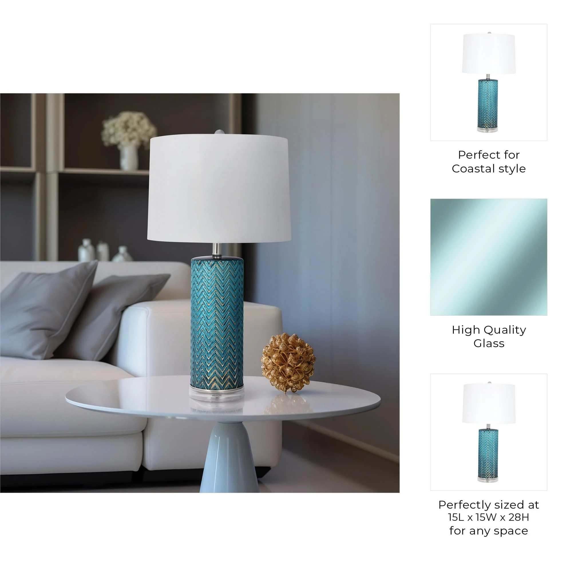 Glass 28"  Chevron Table Lamp, Blue - Image 10
