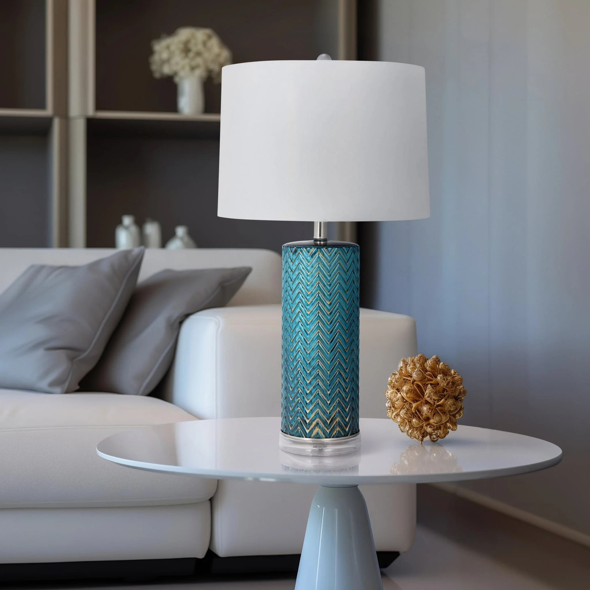 Glass 28"  Chevron Table Lamp, Blue - Image 11