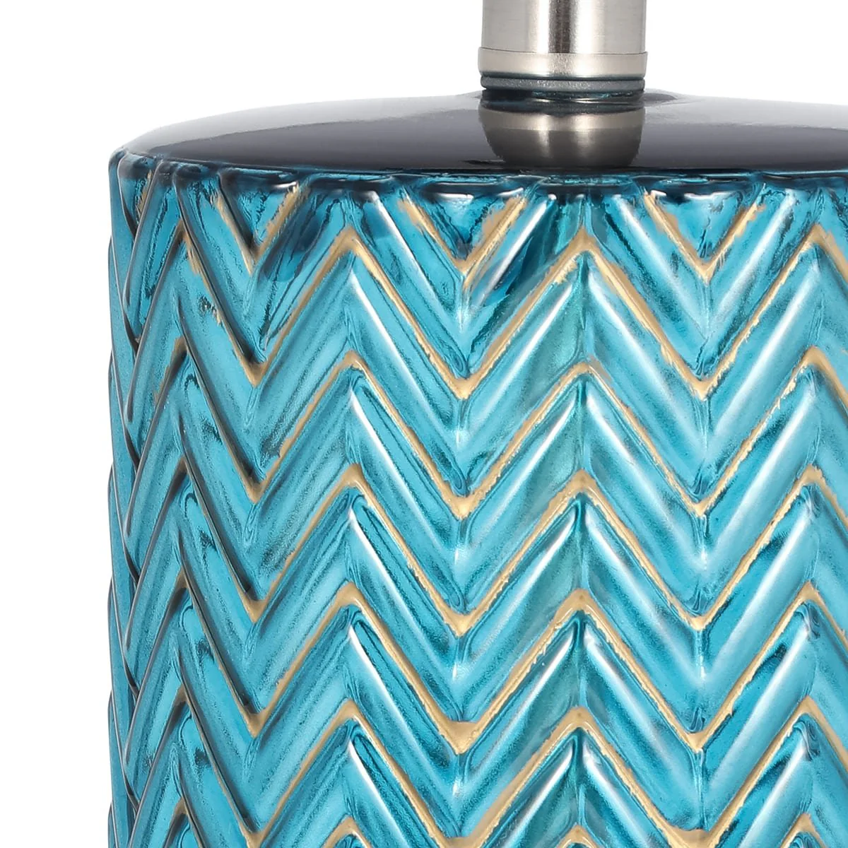 Glass 28"  Chevron Table Lamp, Blue - Image 4