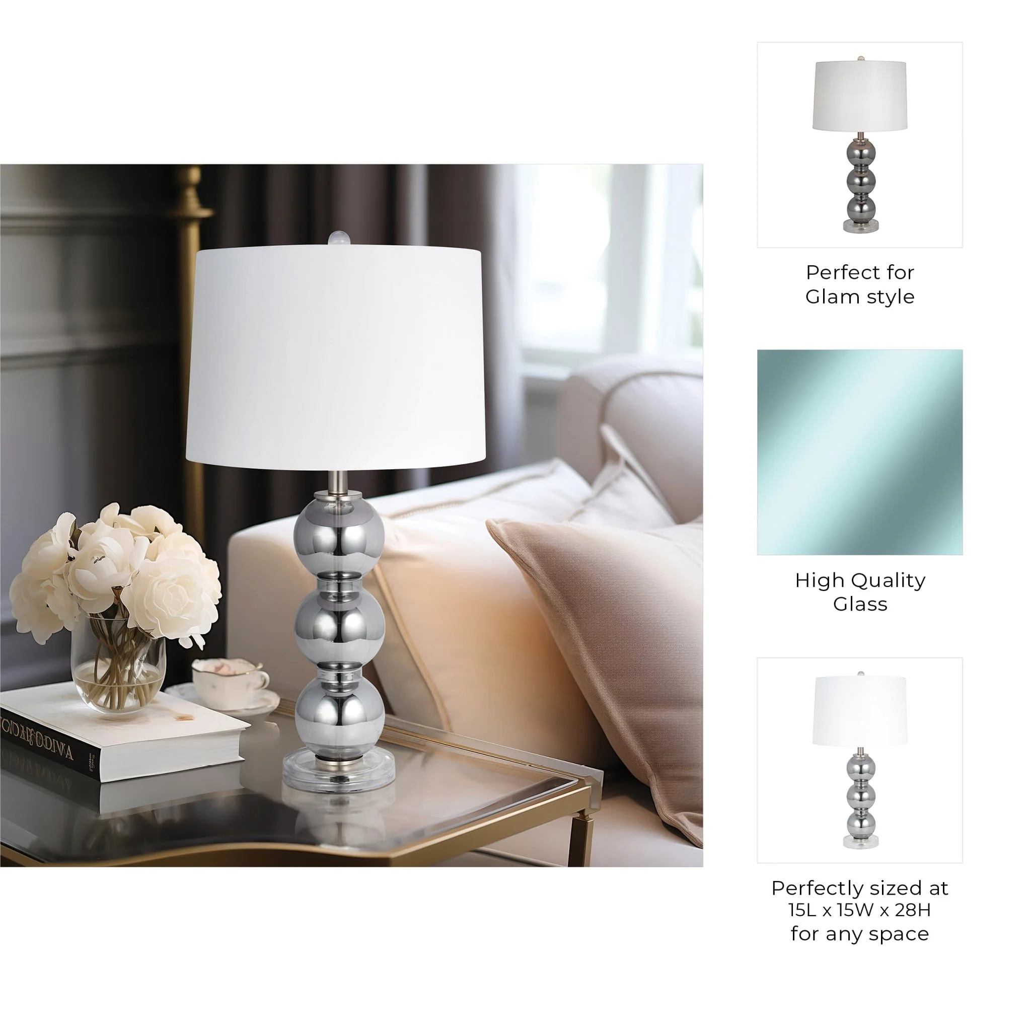 Glass 28" Orbs Table Lamp, Smoke - Image 8
