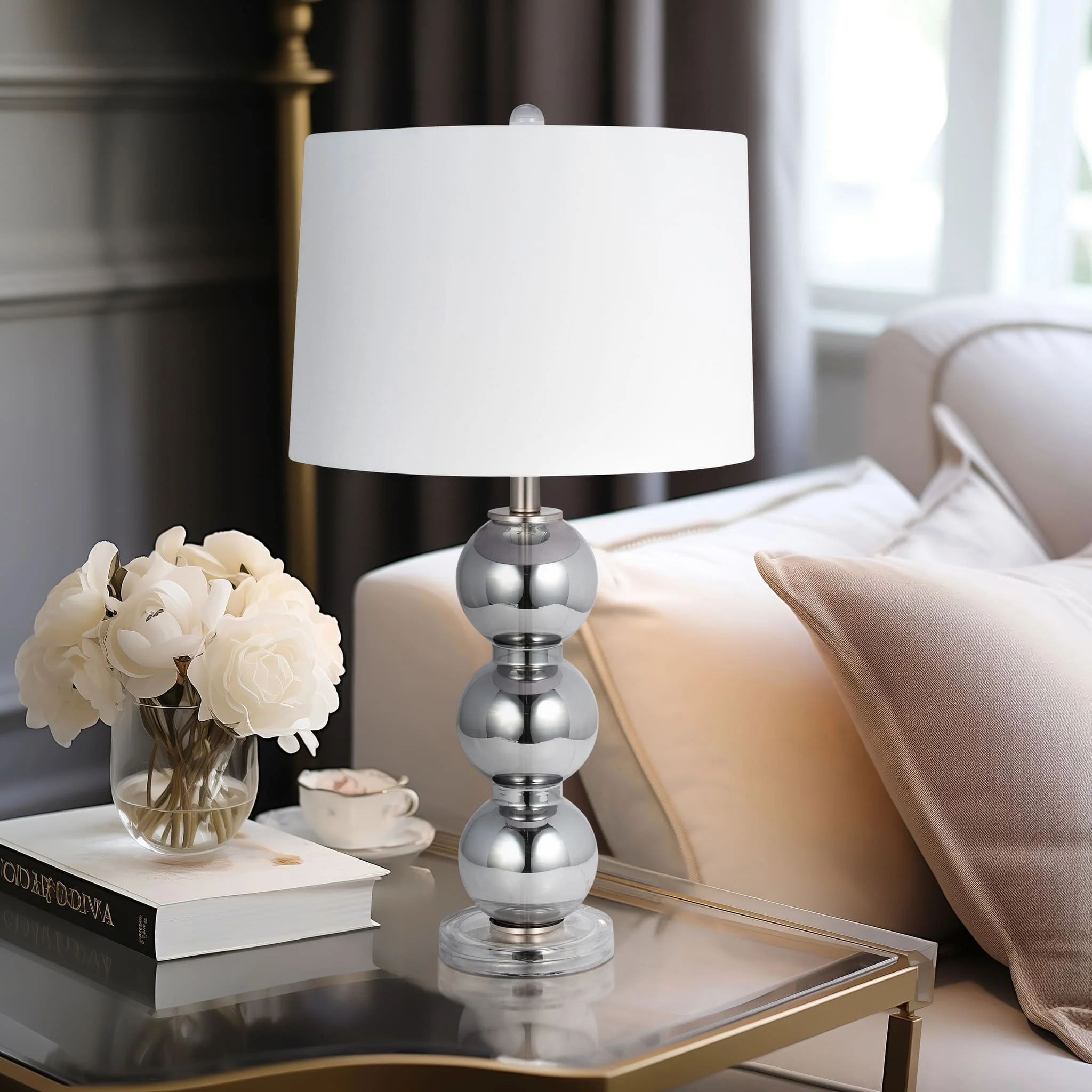 Glass 28" Orbs Table Lamp, Smoke - Image 9