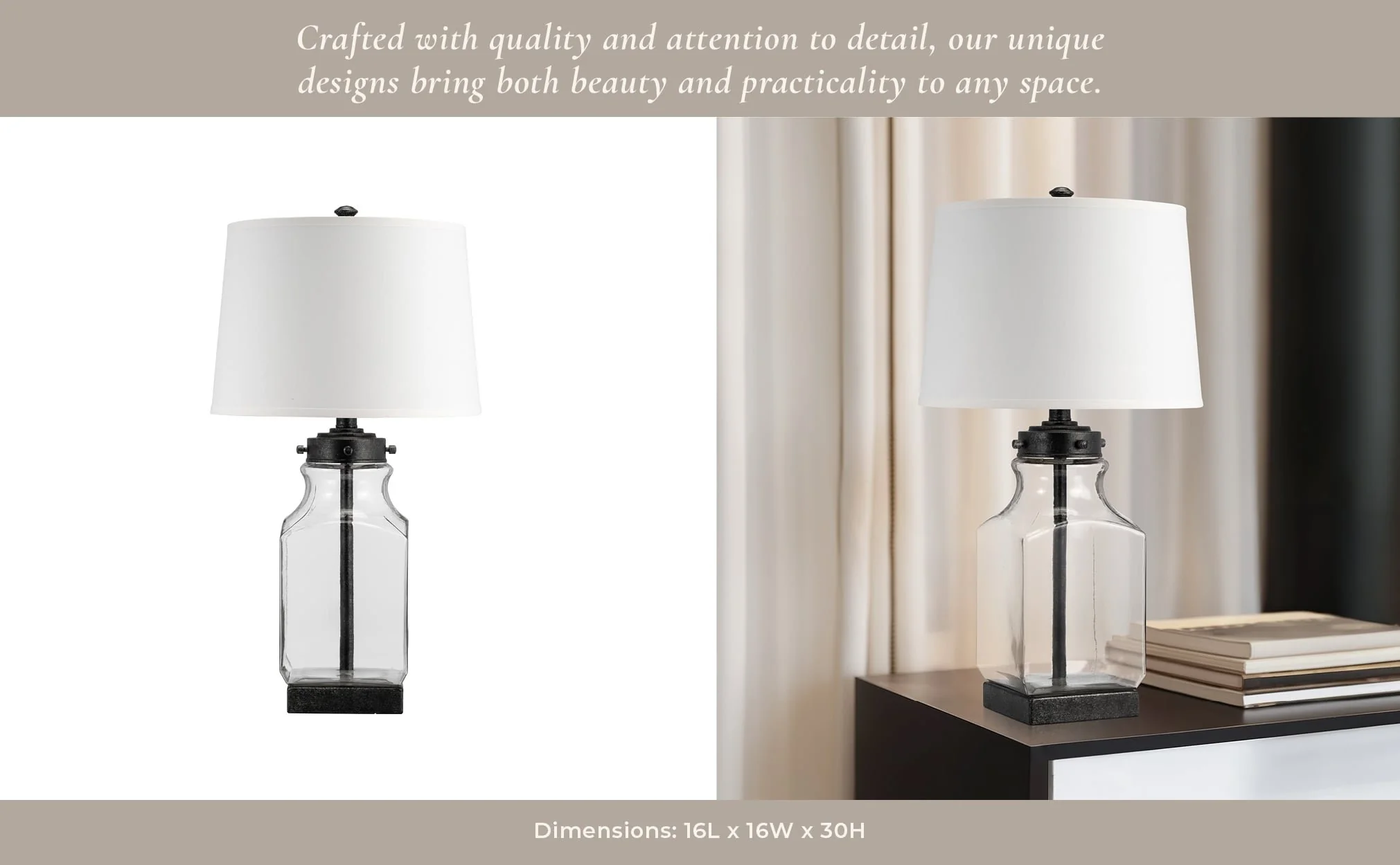 Glass, 30" Bottle Table Lamp, Clear/white - Image 11