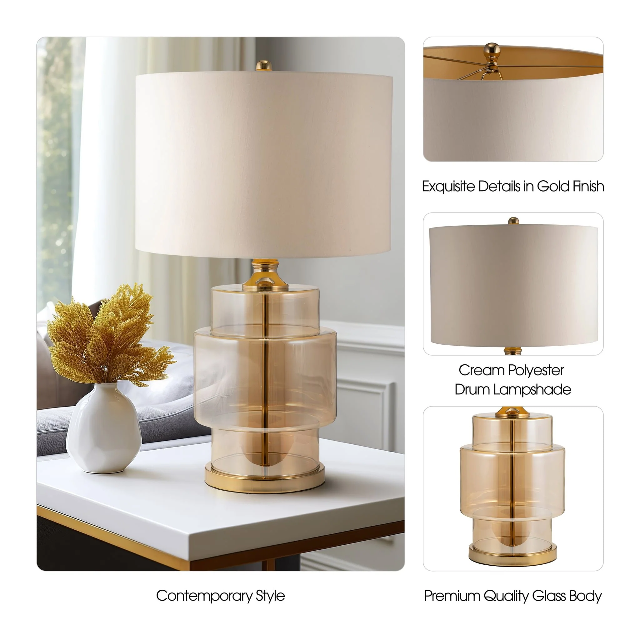 Glass, 30" Lustered Table Lamp, Gold - Image 8