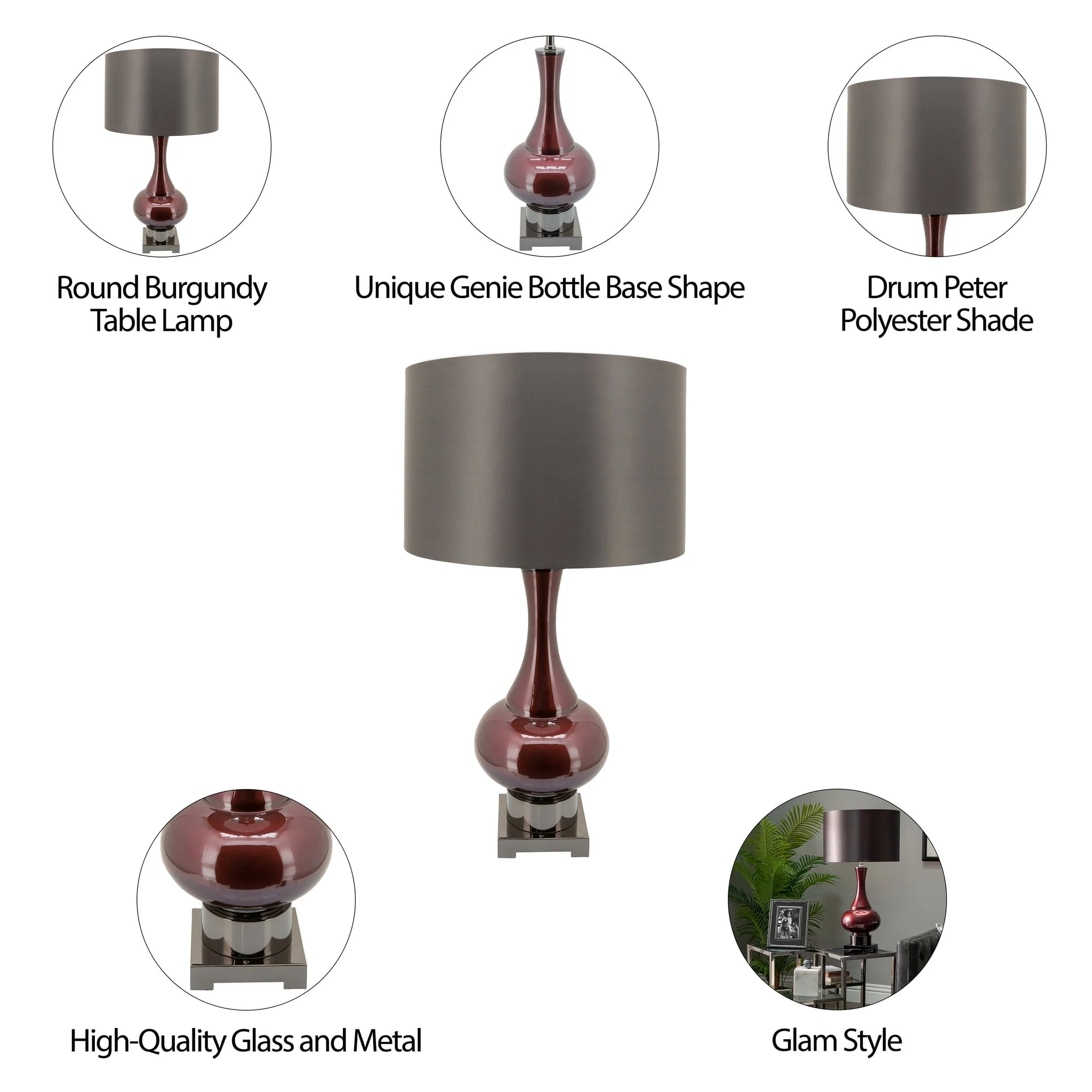 Glass 31" Genie Bottle Table Lamp, Burgundy - Image 8