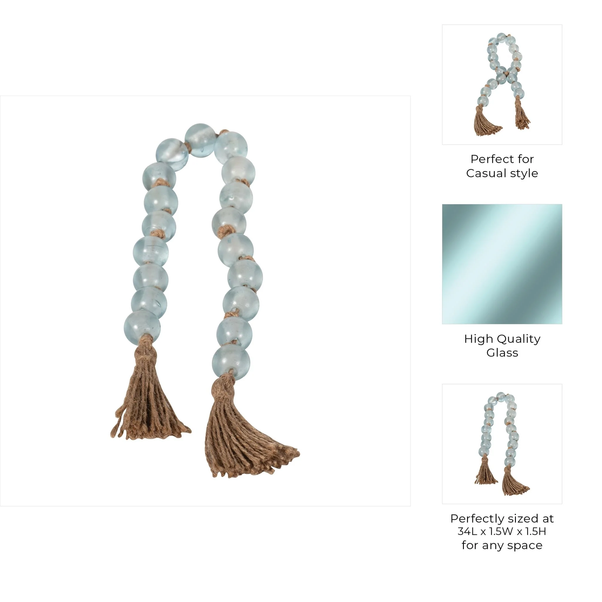 Glass, 34x1 Beaded Garland W/ Tassel, Blue - Image 7